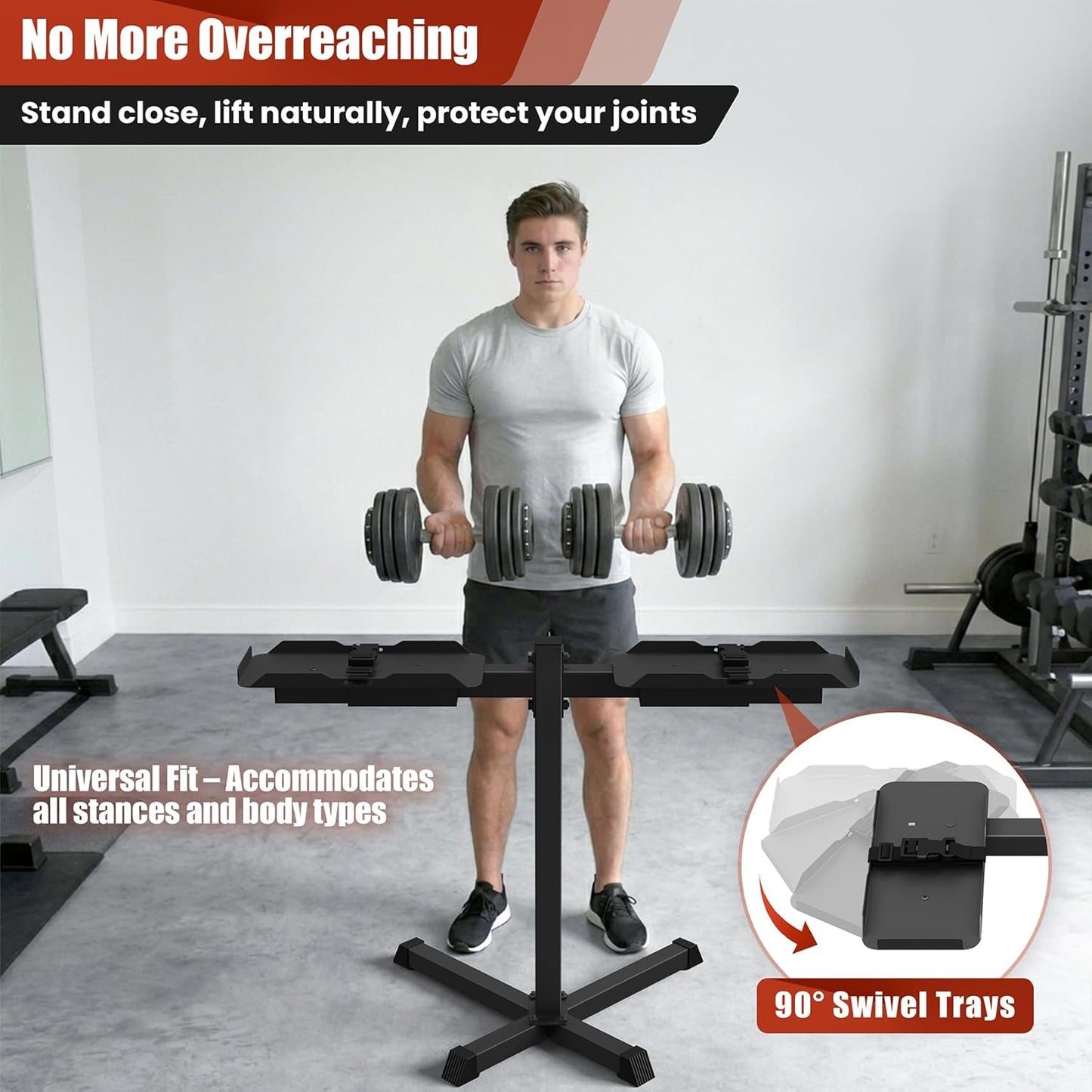 Adjustable Dumbbell Stand, 35" Height Adjustable Dumbbell Rack, 300LBS Capacity Home Gym Storage Rack with 90°Rotating Platform（Rack Only）