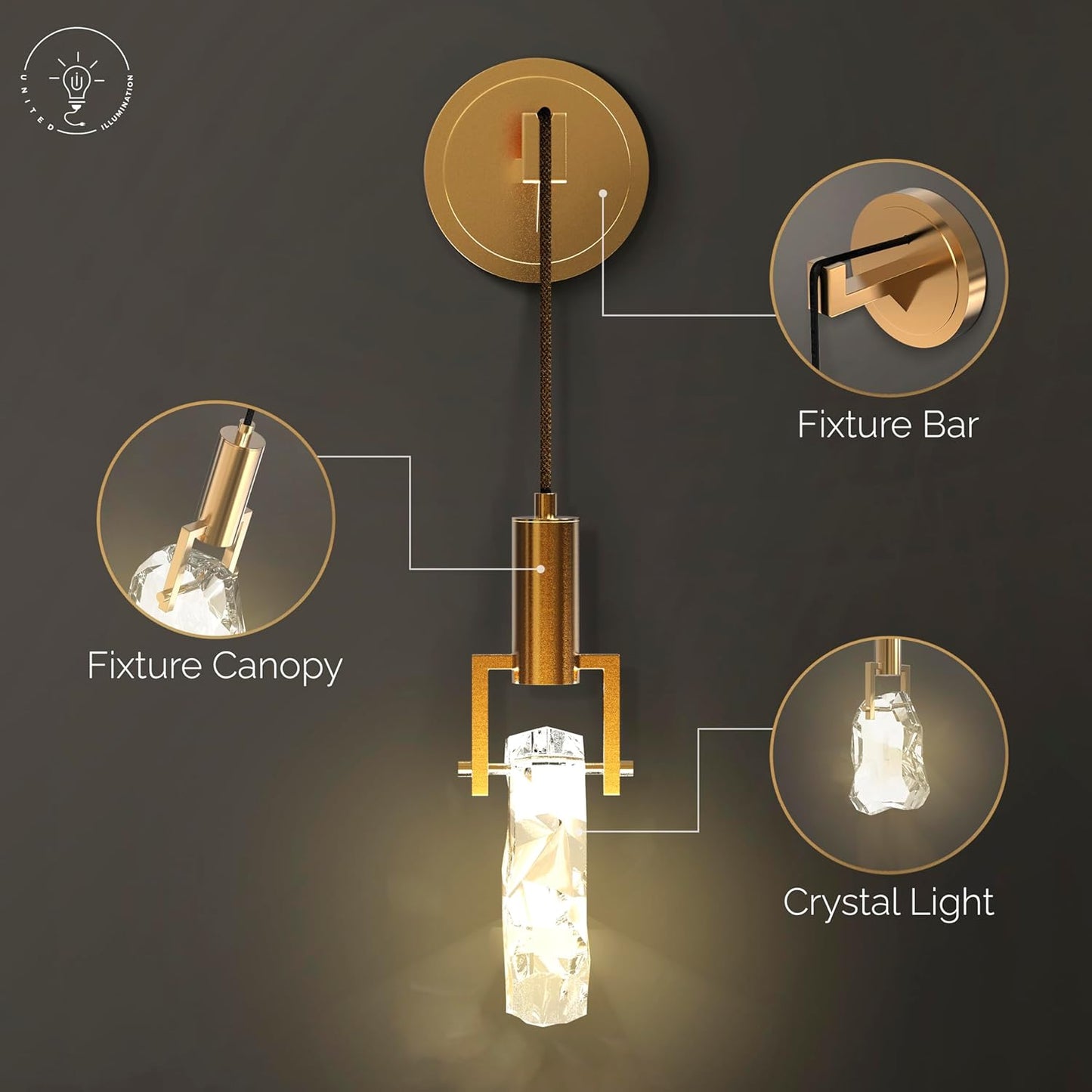 United Illumination Crystal Wall Sconce - Unique Crystal Wall Sconces to Create a Beautiful Focal Point - (Set of 1)