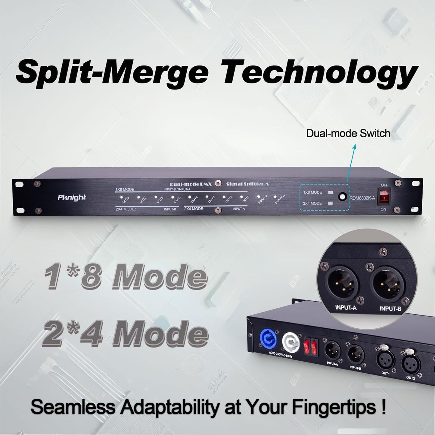 8-Port RDM DMX Splitter with Dual Input, PowerCON Linking, and Signal Amplifier Distributor