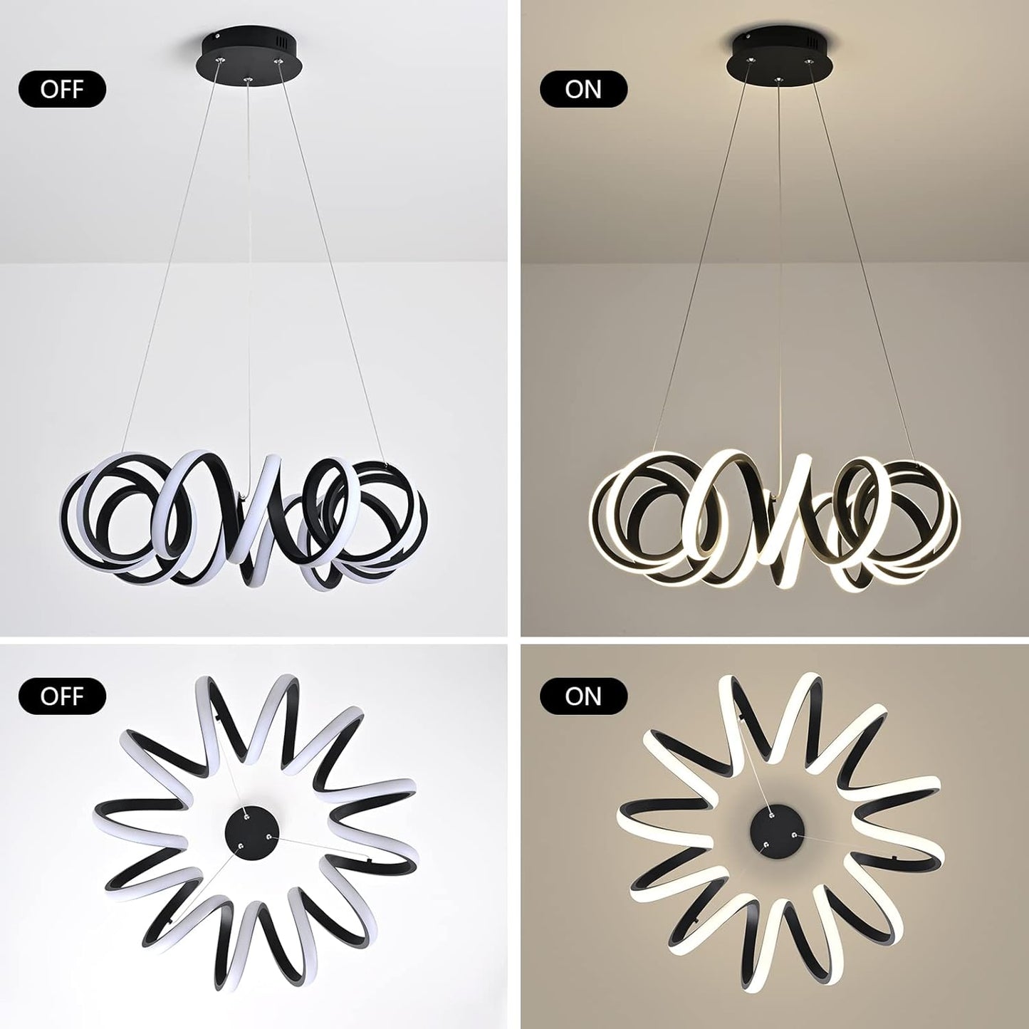 Peblto Modern LED Chandelier, Black Spiral Spring Shape Dining Room Light Fixture, 4000K Adjustable Hanging Pendant Light Fixture for Living Room,