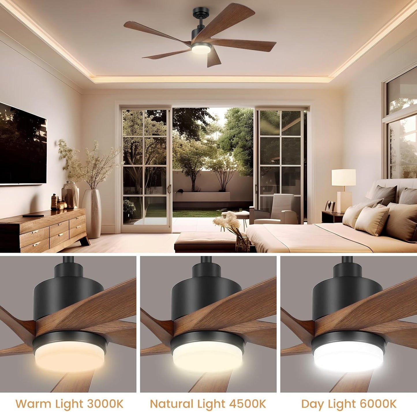 52' Ceiling Fans with Lights Remote Control-Reversible DC Motor,5 Blades,3CCT, Dimmable,Ceiling Fan with Light