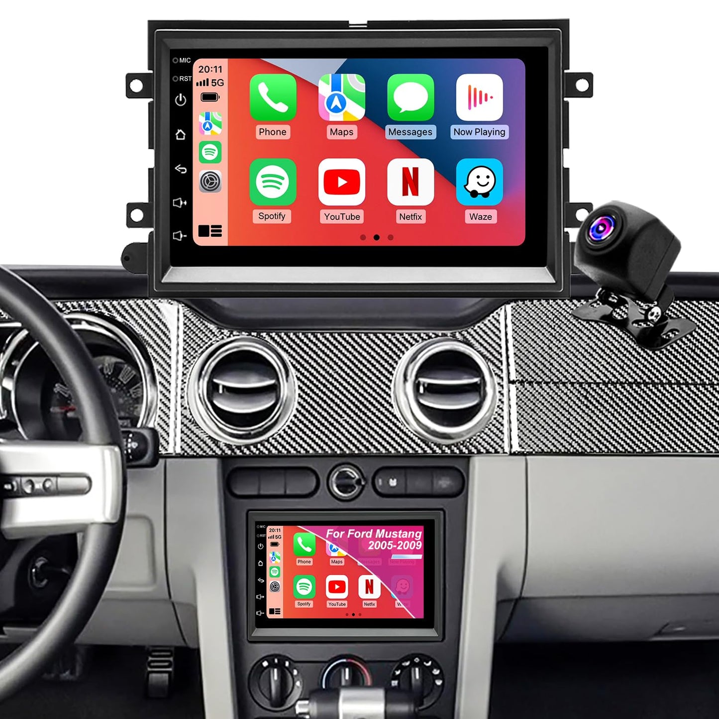 Car Radio for Ford Mustang 2005-2009, Explorer 2006-2010, Edge 2007-2010, Expedition 2007-2014, 7 Inch Touch Screen Stereo Upgrade with Wireless Carplay Android Auto Bluetooth Backup Camera 5GWiFi FM