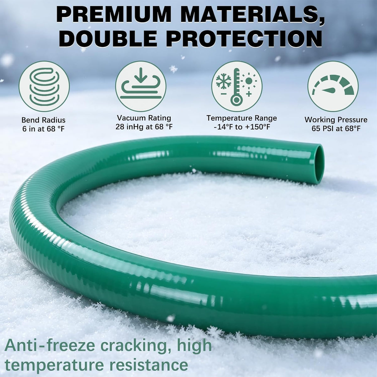 2 in x 25 ft PVC Suction Hose, 90 PSI Water Pump Hose for Water Transfer