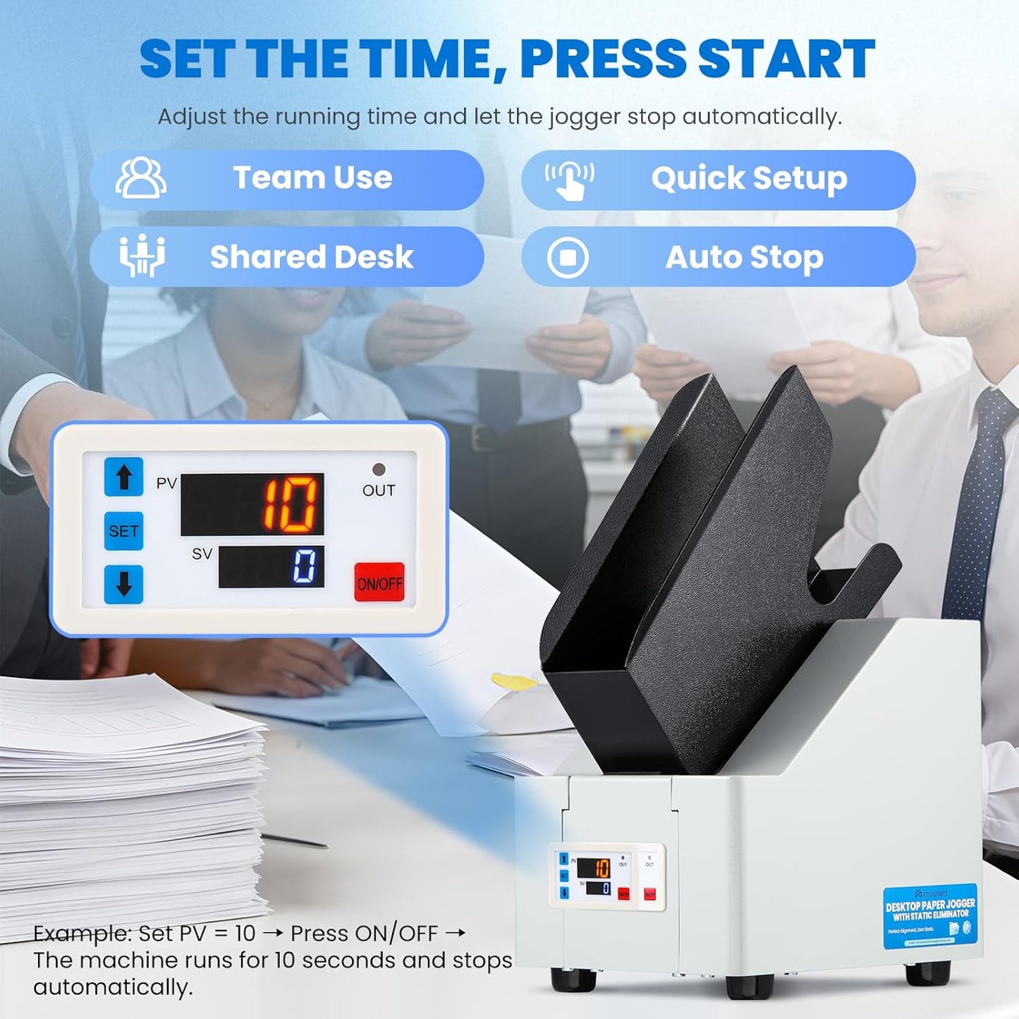 Mxmoonant Desktop Paper Jogger 70mm, 500 Sheets Large Capacity, Digital Control Panel, A4/Letter/A5 Size Paper Finisher for Office