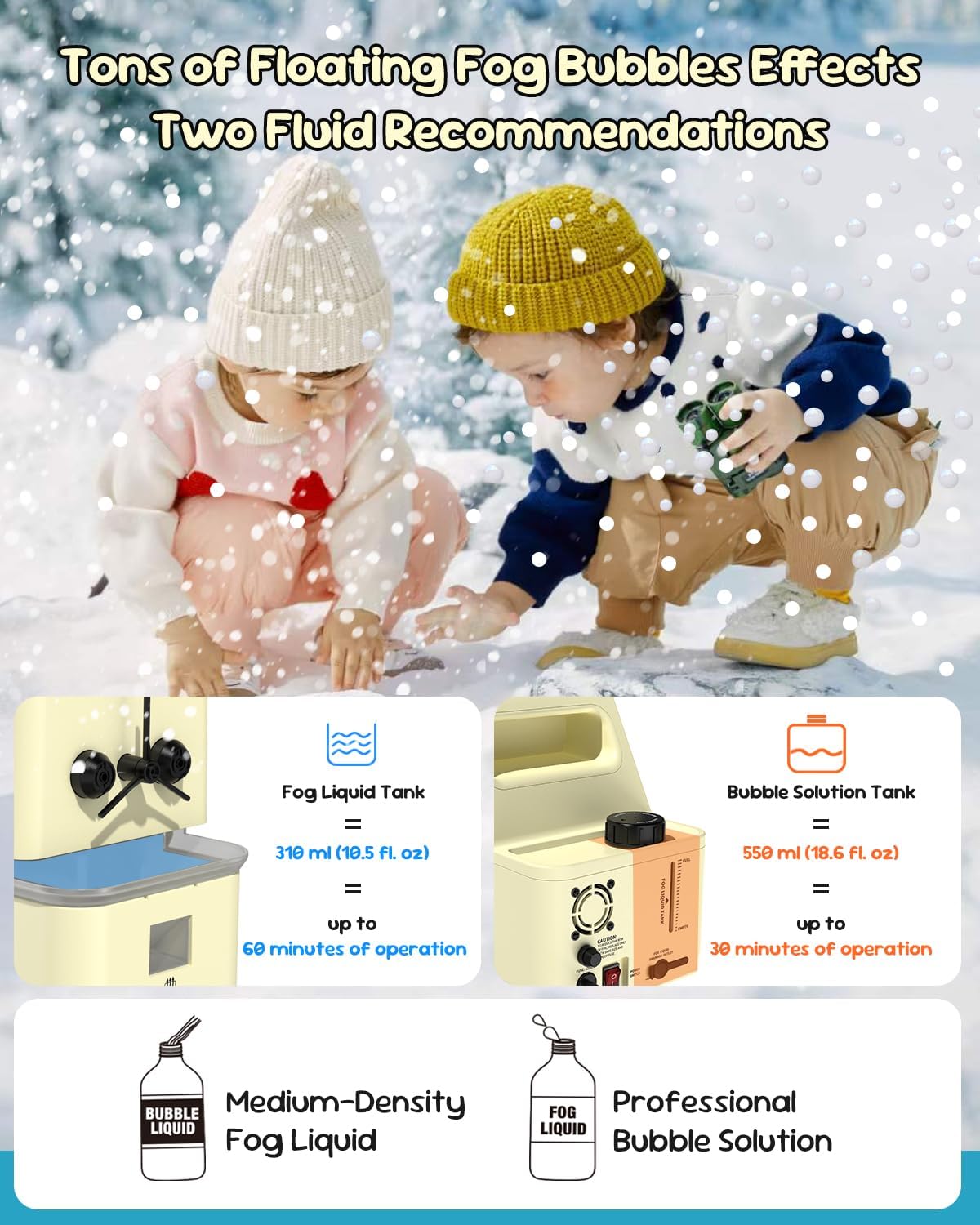 Smoke-Filled Bubble Machine, 450W Super Low Noise Fog Bubble Blower with Remote Control, 3-in-1 Modes, Creates Snow-Like Fog Bubbles, 8000+ bubbles Per Min, Ideal for Christmas Party Wedding Stage