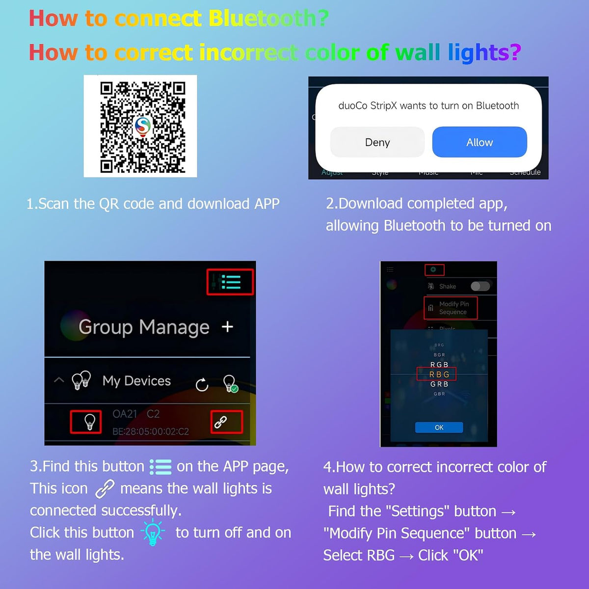 RGB Outdoor Wall Light with Remote & App Control,Bluetooth RGB (Red, Green, Blue) 2pc-47*4.33in-RGB