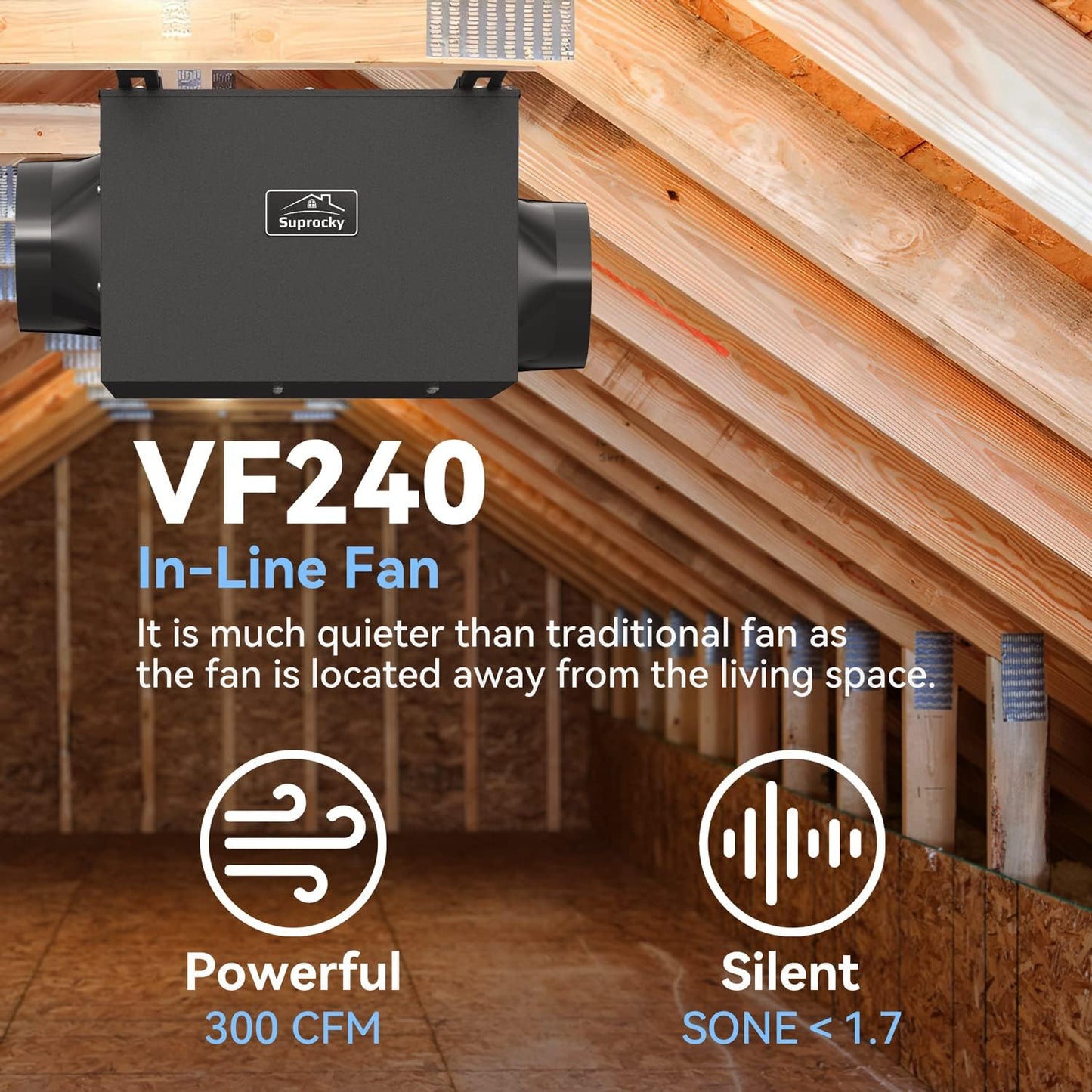 In-Line Fan 300CFM Bathroom Exhaust Fan Silent Air Flow Remote Mount