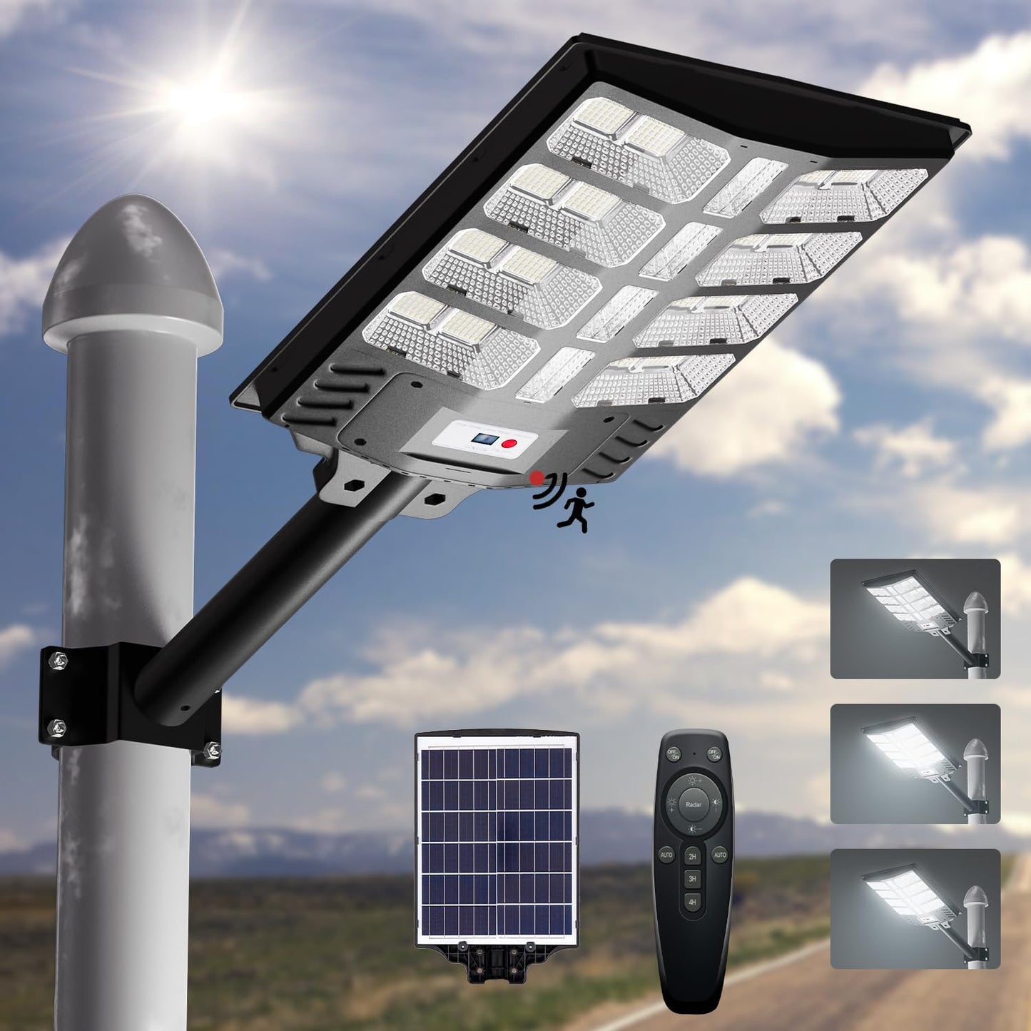 Solar Street Lights Outdoor Dusk to Dawn, Solar Flood Lights 1000W 7000K 80000LM Solar Street Lights Outdoor Waterproof with Remote Control Solar