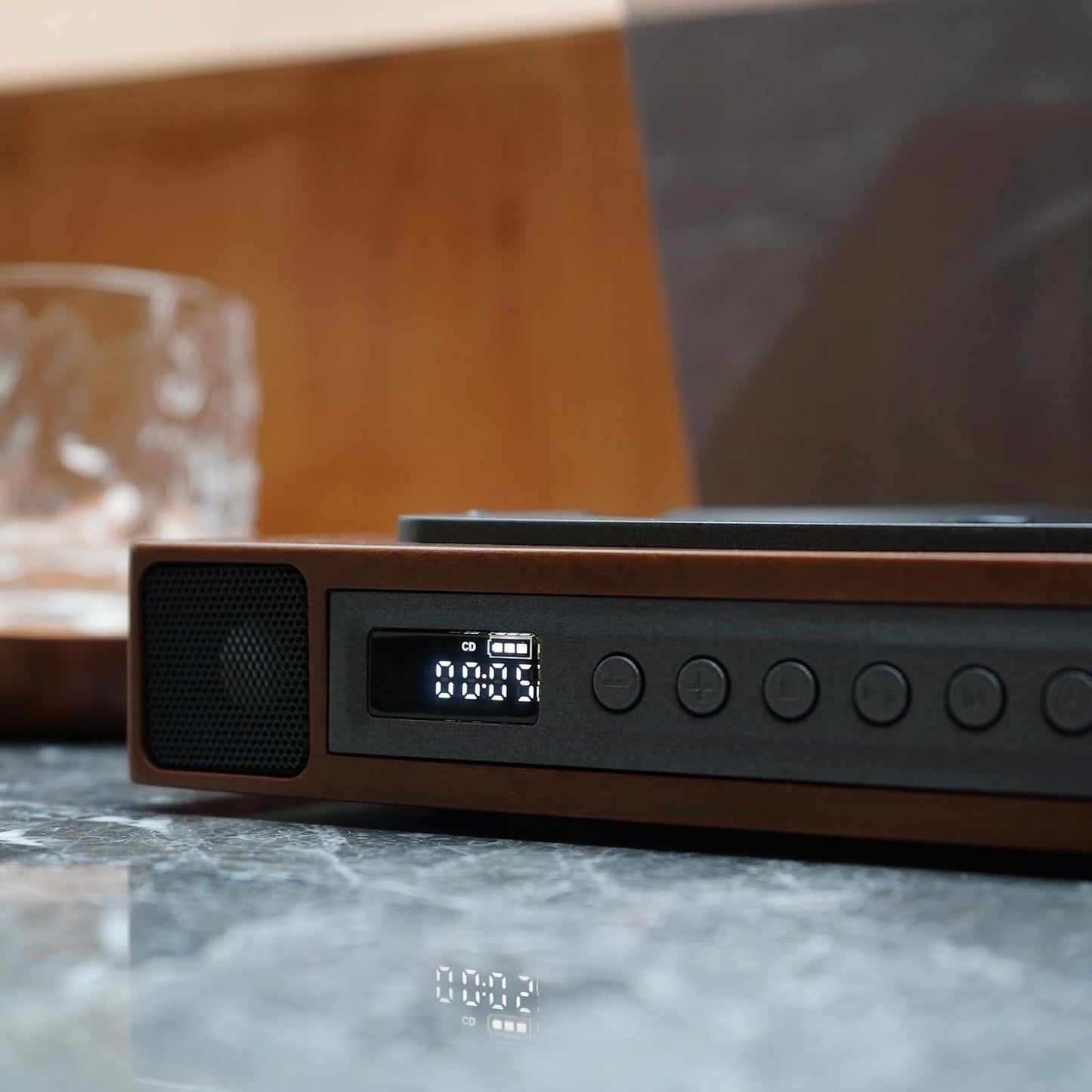 K10 Wooden Retro CD Player for Home, Bluetooth CD Player with Dual Speakers & Deep Bass Sound, Rechargeable Portable Music Player with AUX & Optical Output, Remote Control, Vintage Home Audio