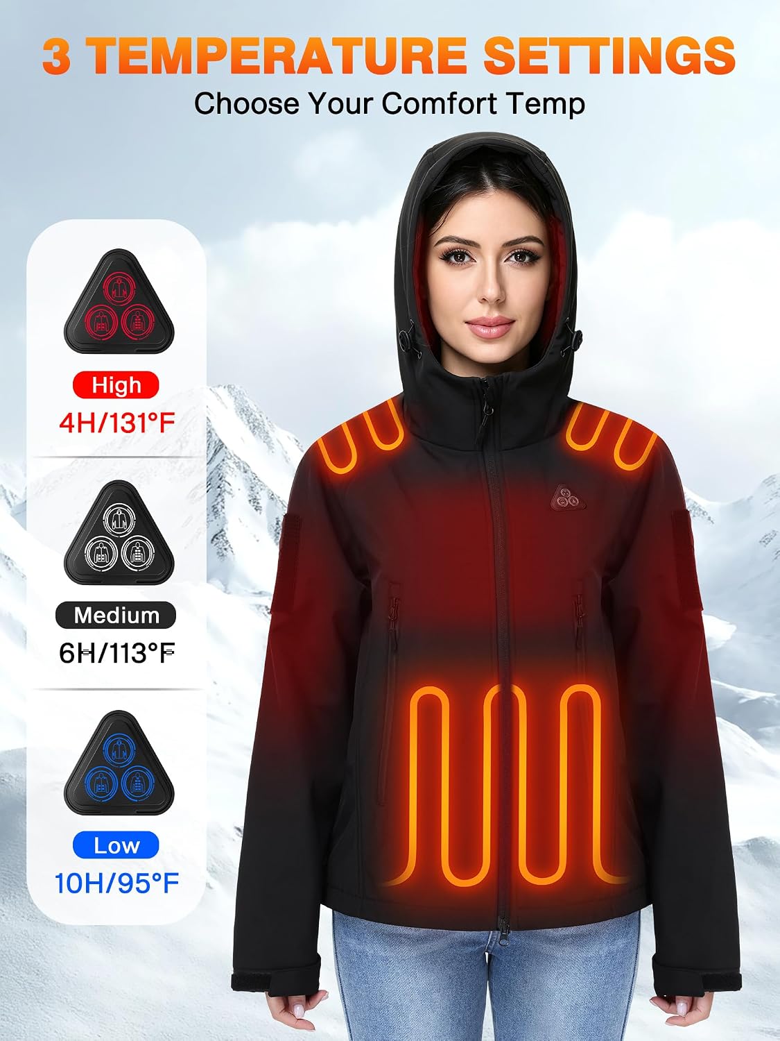 Heated Jacket for Women, 16000mAh High Capacity Power Bank Softshell Jacket Medium Matte Black