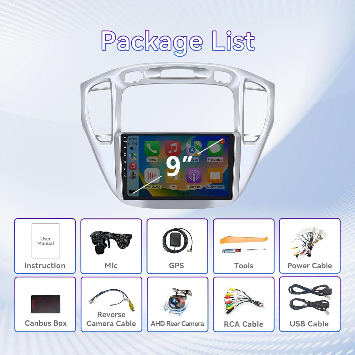 9 Inch Car Radio Compatible with Toyota Highlander 2000-2007, Android 13 Touch Screen Car Stereo Wireless CarPlay GPS Navigation WiFi BT FM Mirror Link SWC with Reverse Camera 2+64GB