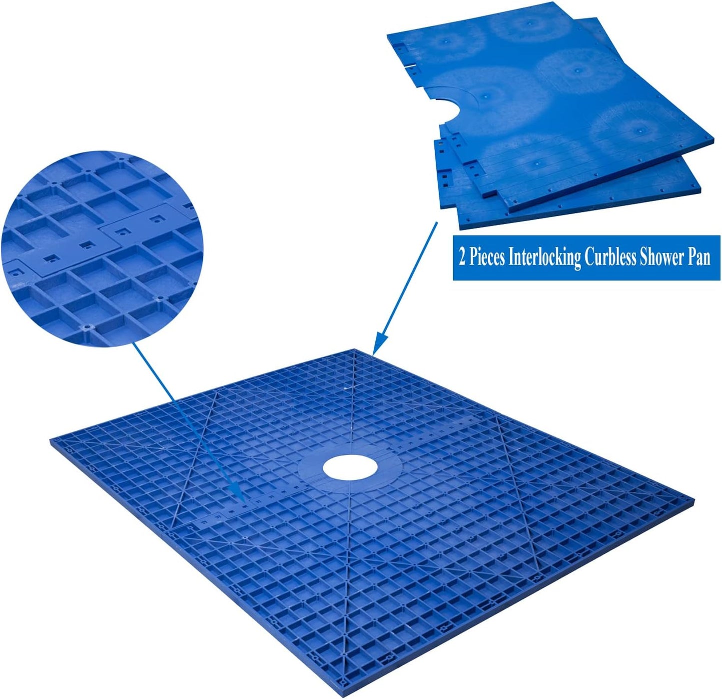 Uni-Green 2 pcs Interlocking Shower Pan 60X48', Ready to Tile and Cut-to-Fit Curbless Shower Pan.