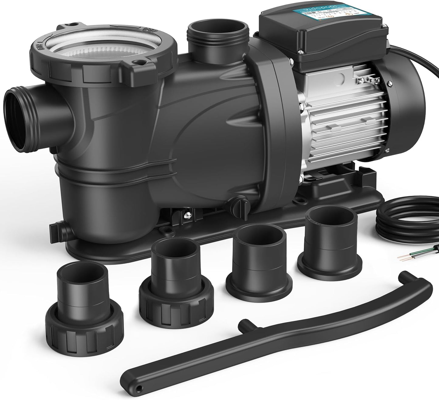 1 HP Pool Pump with timer 5860 GPH, 220V, 2 Adapters, Powerful In/Above Ground Self Priming Swimming Pool Pump with Filter Basket