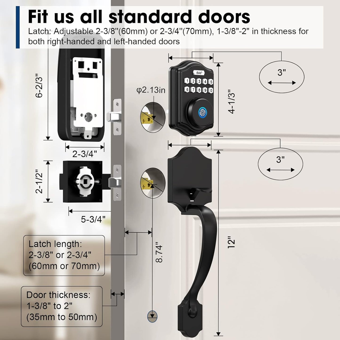 Fingerprint Front Door Lock Set, Guarder Keyless Entry Door Lock with Handle, Electronic Keypad Deadbolt with Fingerprint/Keypad Code/Keys, 300 Users