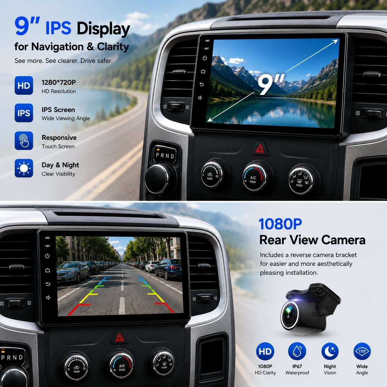 Car Stereo for Dodge Ram 1500 2500 3500 2013 2014 2015 2016 2017 2018, 9" Android 13 Touchscreen Radio, Wireless CarPlay Android Auto, GPS, Bluetooth, Backup Camera, Manual AC Only Dodge RAM 1500 2500 3500 2013 2014 2015 2016 2017 2018 Manual AC