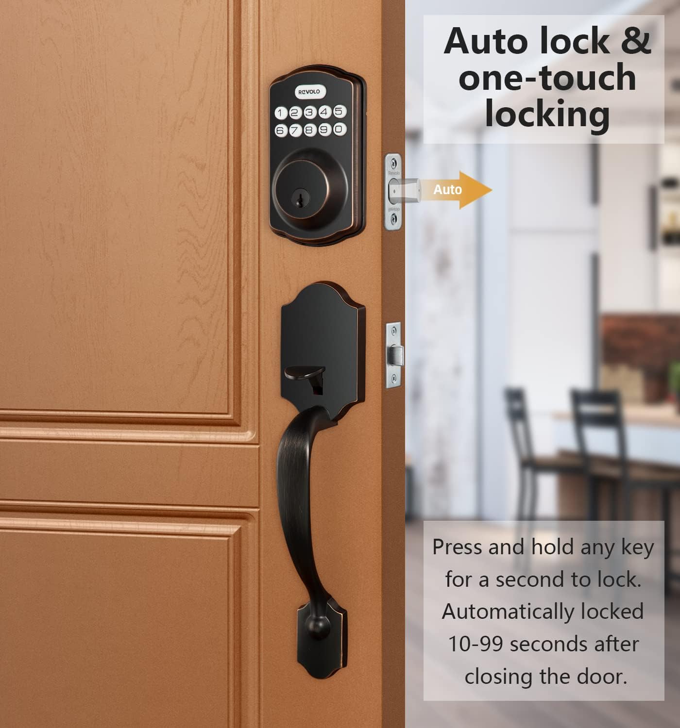 Revolo RE001 Electronic Keypad Deadbolt, Keyless Entry Door Lock, Keyed Entry, Auto Lock, Smart Lock with Handle, Front Door Handle Sets,