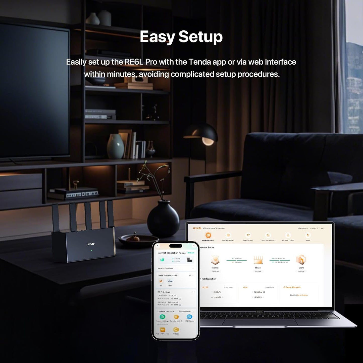 Tenda BE5100 Wi-Fi 7 Router Dual Band Gigabit Router for Wireless Internet, 1x2.5G + 3x1G Ports, VPN Router