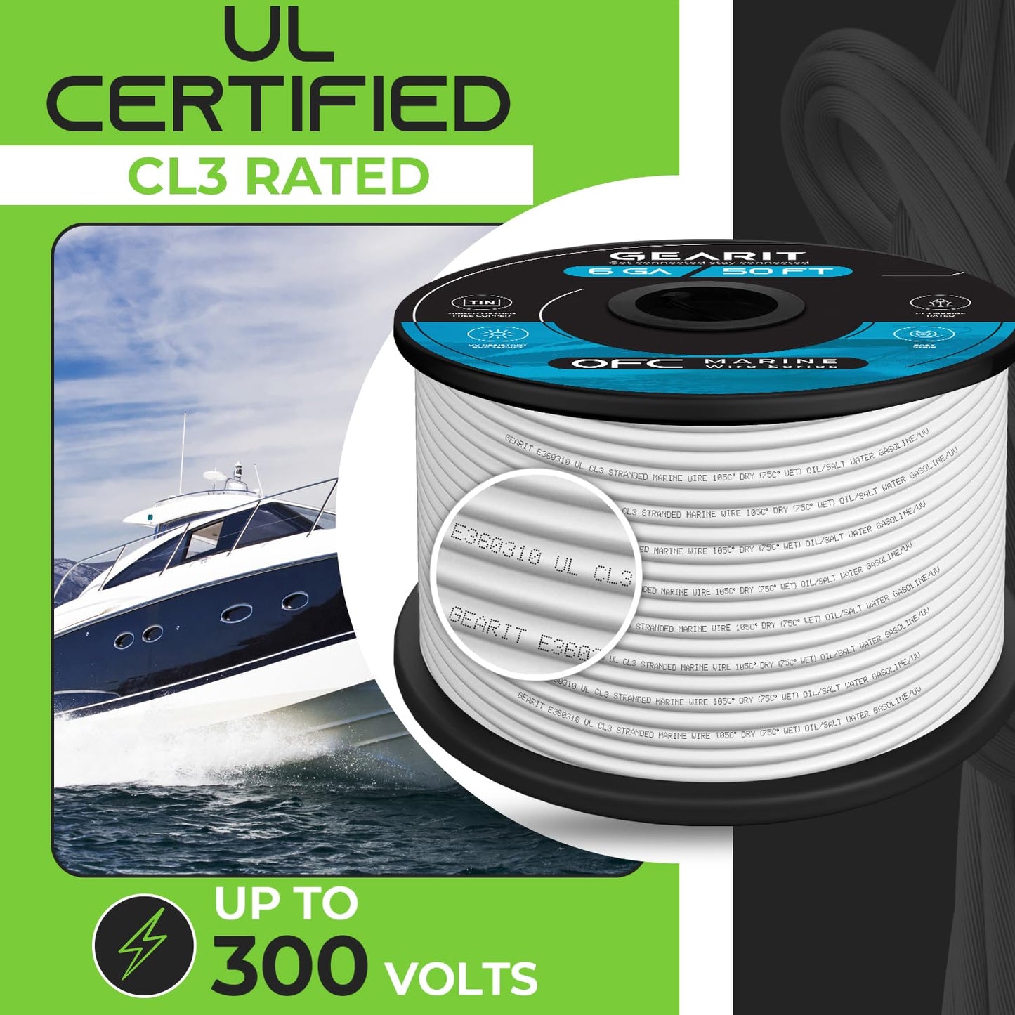 6 Gauge Marine Wire (100ft) 6/2 AWG Duplex 2-Conductor Cable, Tinned Oxygen-Free Copper OFC - Boat/Marine/Automotive