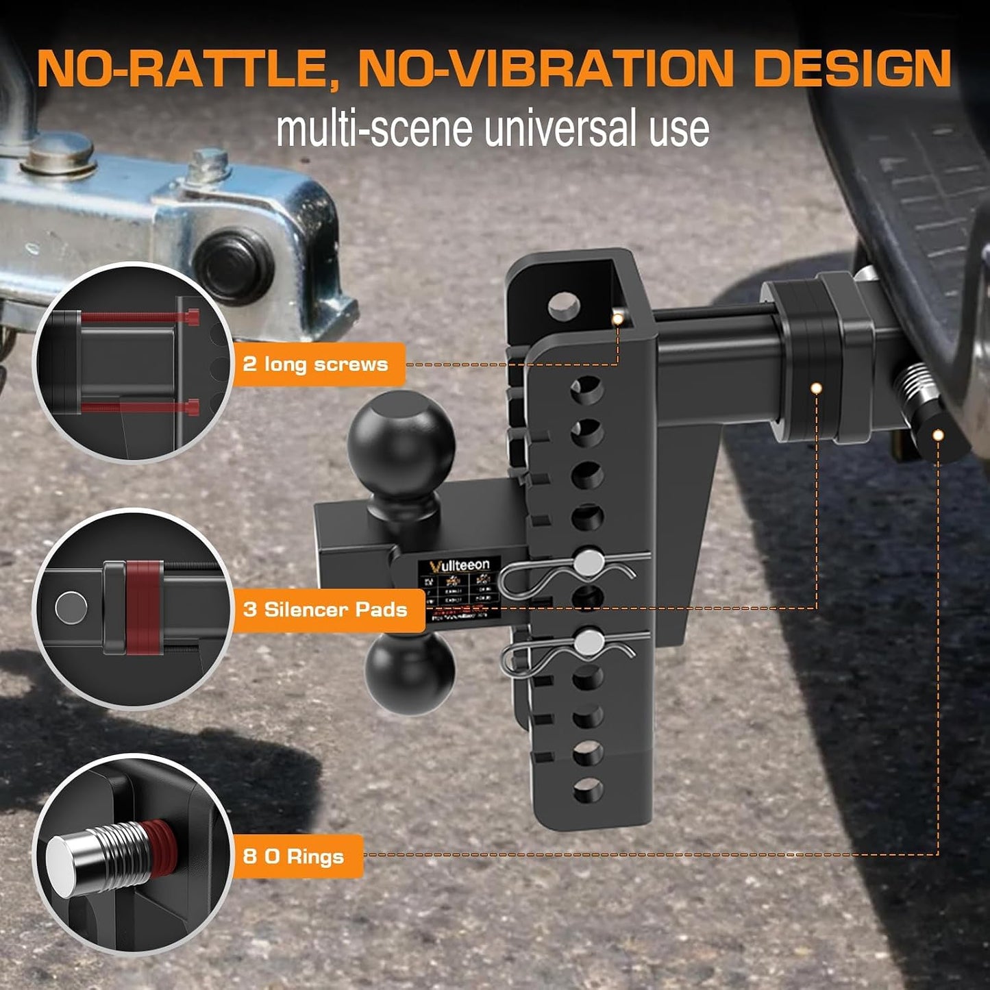 Adjustable Trailer Hitch, 8 Inch Drop for 2 Inch Receiver - Heavy Duty Alloy Steel Truck Hitch, Dual Ball Mount (2” & 2-5/16”), 20000 lbs GTW Tow Hitches, Slot-fit Design