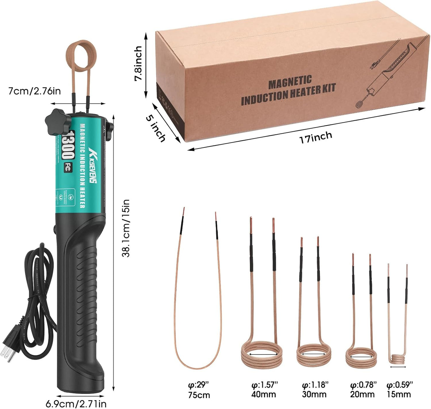 Induction Heater 1300W 110V Bolt Removal,Handheld Magnetic Induction Heater Tool with 5 Coils for Rusty Screw Removing,Cyan