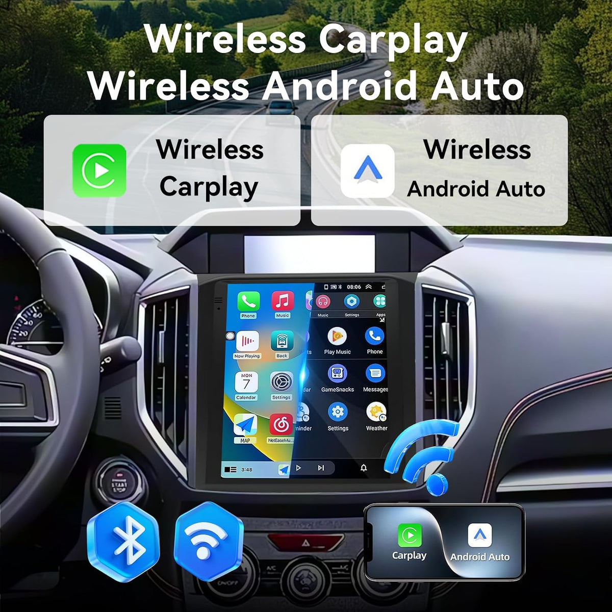 Android 14 Car Stereo Radio Compatible with Subaru Crosstrek XV 2018 2019 2020 2021 Wireless CarPlay & Android Auto AHD Backup Camera Upgrade 9.7" Touch Screen GPS WiFi SWC FM Bluetooth 2+64G