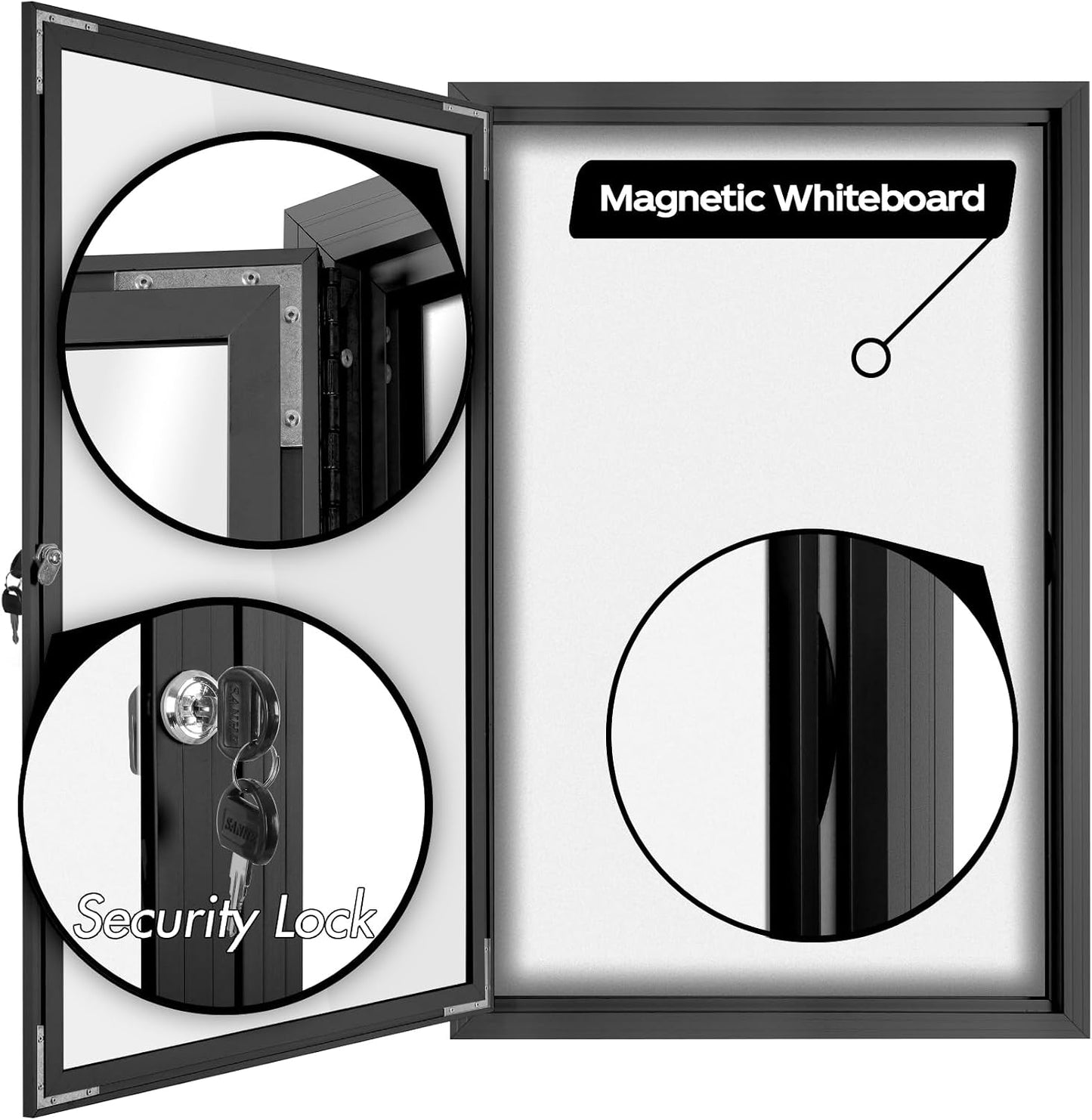 INNOVART Outdoor Enclosed Bulletin Board Weatherproof 36”x24” | Lockable Dry Erase Board with Black Aluminum Frame, Outdoor Enclosed Magnetic Whiteboard with Single Swing-Open Door Black Frame Dry Erase 36"X24"