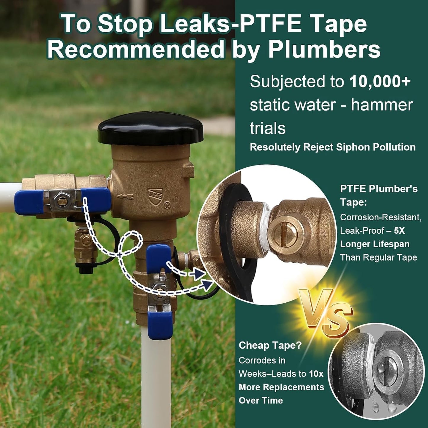 【UPC® Certified】3/4" Brass Pressure Vacuum Breaker with Repair Kit, Max 400PSI Sprinkler Backflow Preventer for Non-Potable Systems Like Irrigation & Industry 3/4 Inch