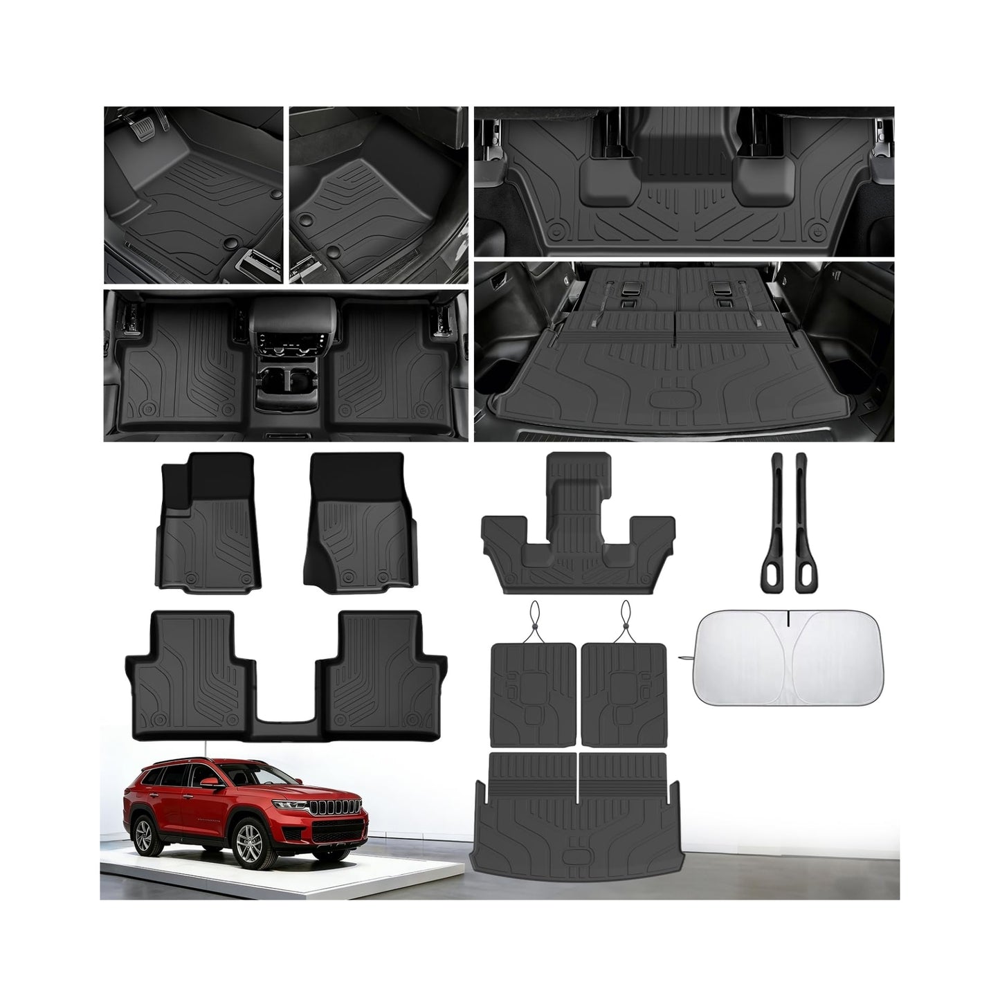 Floor Mats Cargo Liner Fit for 2021-2026 Jeep Grand Cherokee L (Only for 6-Seater w/o 2nd Row Center Armrest), All Weather Car Floor Liners Trunk Cargo Liner Car Accessories
