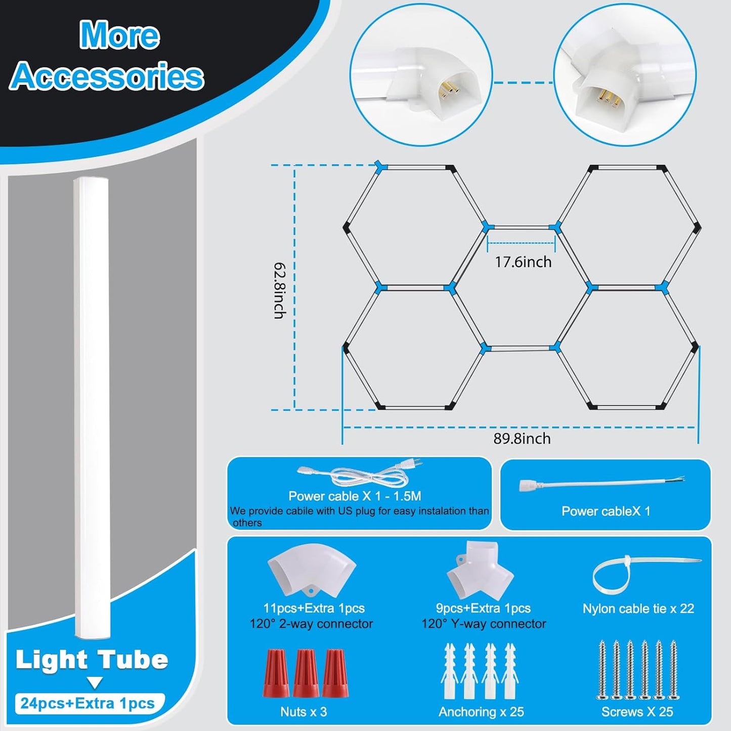 LED Hexagon Garage Light: Upgraded 10-100% Dimmable LED Garage Hexagon Lights, 25 Packs LED Light, 26400LM Super Bright Ceiling Honeycomb Hexagon LED