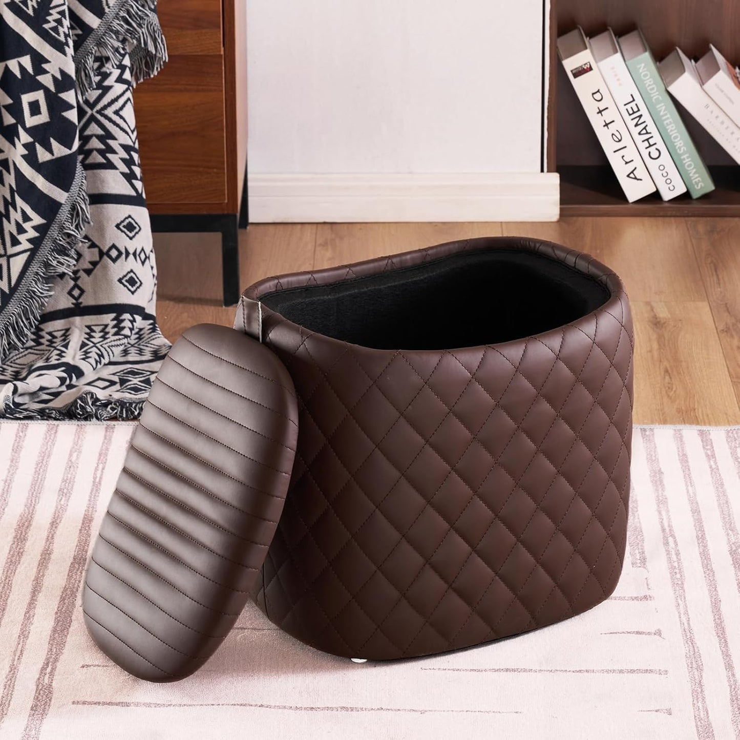 Faux Leather Ottoman for Living Room with Storage