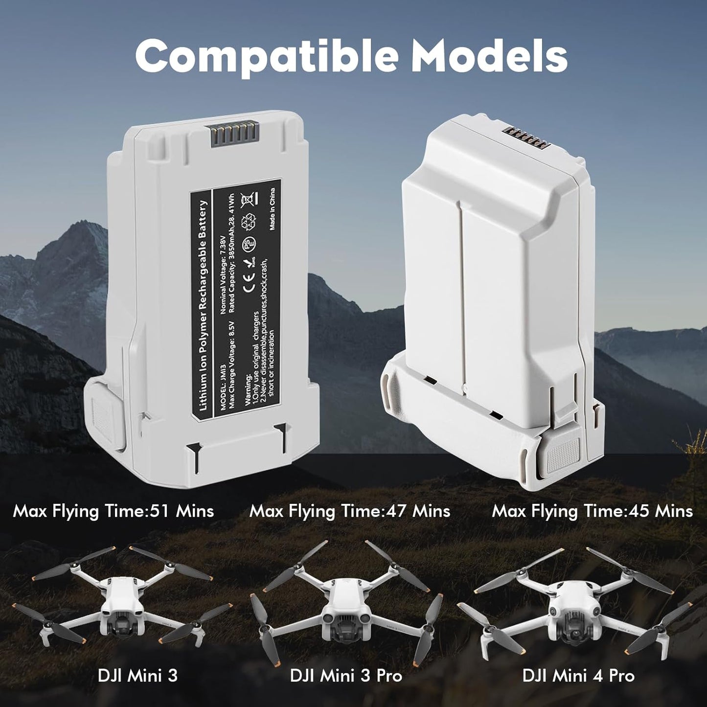 Intelligent Flight Battery Plus(2 Packs) with Bi-Directional Charging Hub for DJI Mini 4 Pro/Mini 3/Mini3 Pro,3850mAh 47 Mins Flight Time Upgrade 2025 2 Batteries with Charger