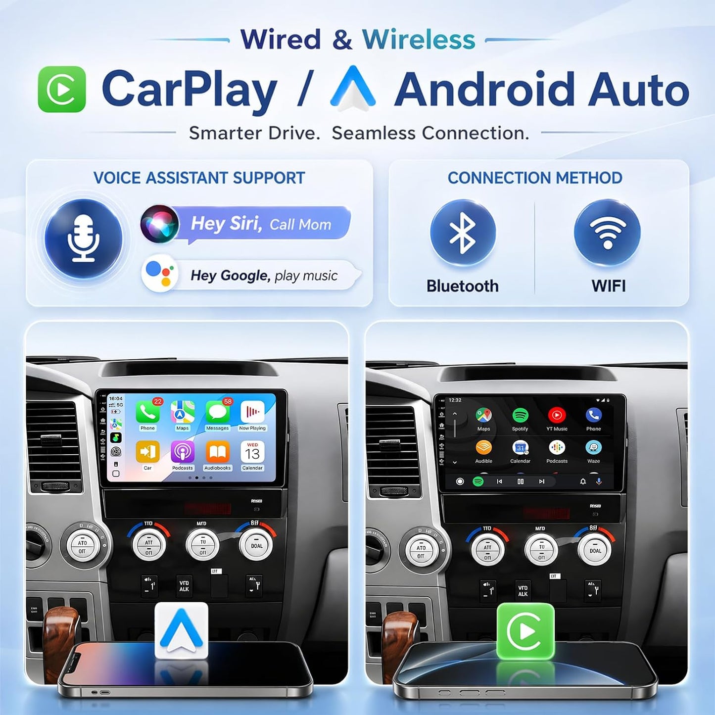 5G-WiFi6 (4Core 64G ROM) Car Radio Stereo for Toyota Tundra 2007-2013 Sequoia 2008-2018,10 inch Touch Screen Head Unit with Wireless Carplay Android Auto GPS Bluetooth SWC FM Mirror Link Backup Camera