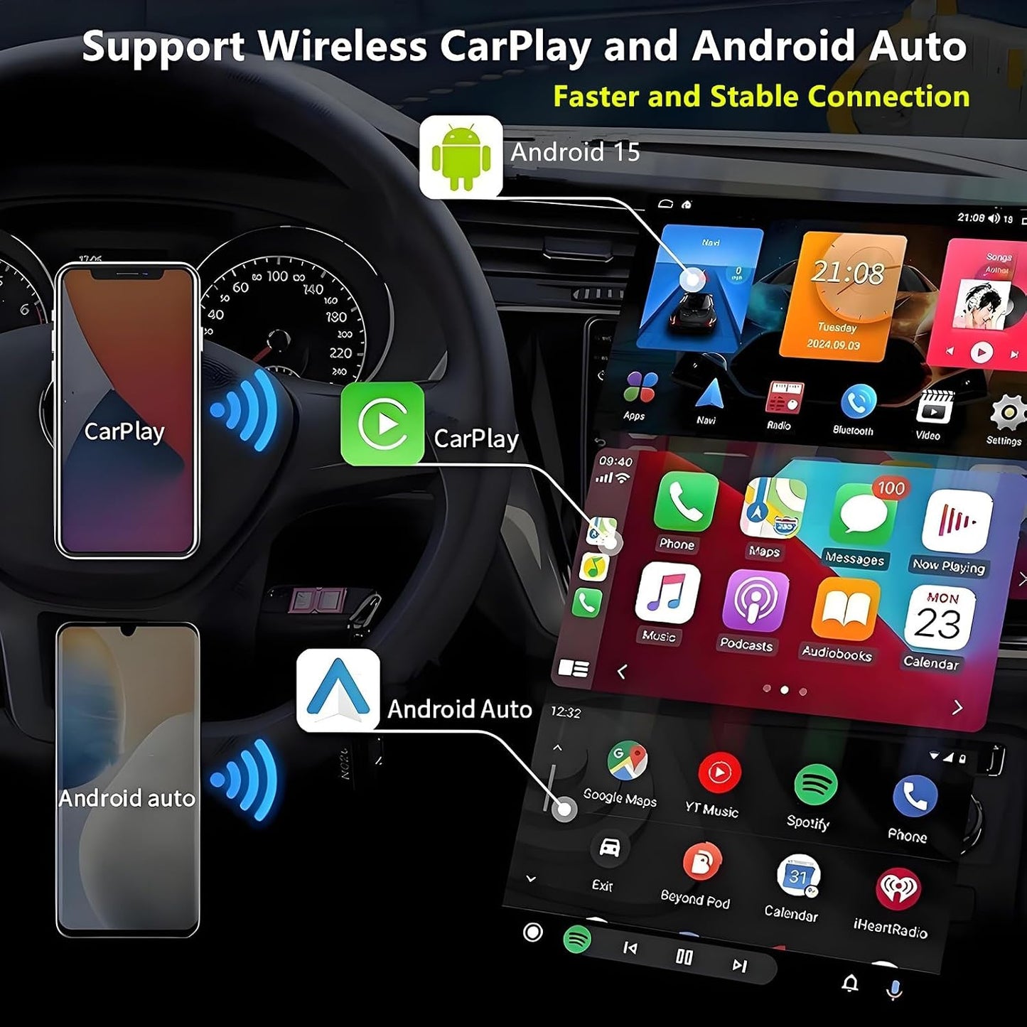 Car Radio for Ford F150 2004-2008: 8-Core 4GB+32GB Android 14 Head Unit | Wireless CarPlay & Android Auto, 7 inch Touchscreen, GPS Navigation, FM, Wifi, Bluetooth, Faster Stable Connection