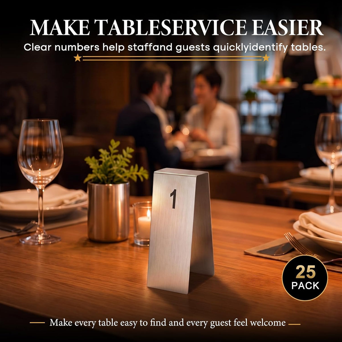 Honeydak 1-25 Table Order Numbers Double Side Sliver Stainless Steel Signs