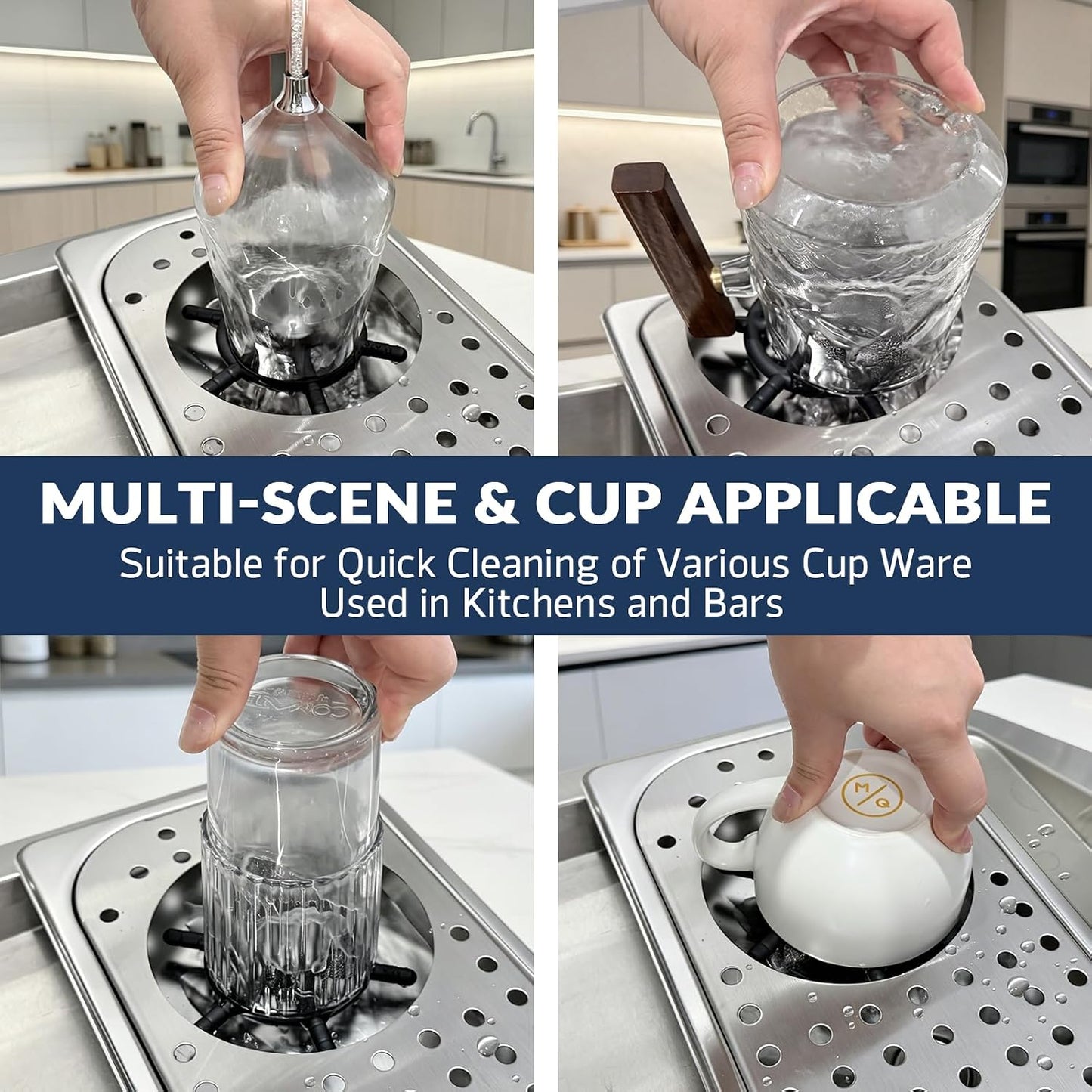 Pitcher Rinser, Glass Cup Washer, Automatic High Pressure Glass Cup Washer Stainless Steel, Coffee Milk Tea Mug Cleaner Sink Attachment, Bar Kitchen Hotel Restaurant Commercial Cup Rinser silver 12.6x6.7x1.2 Inche