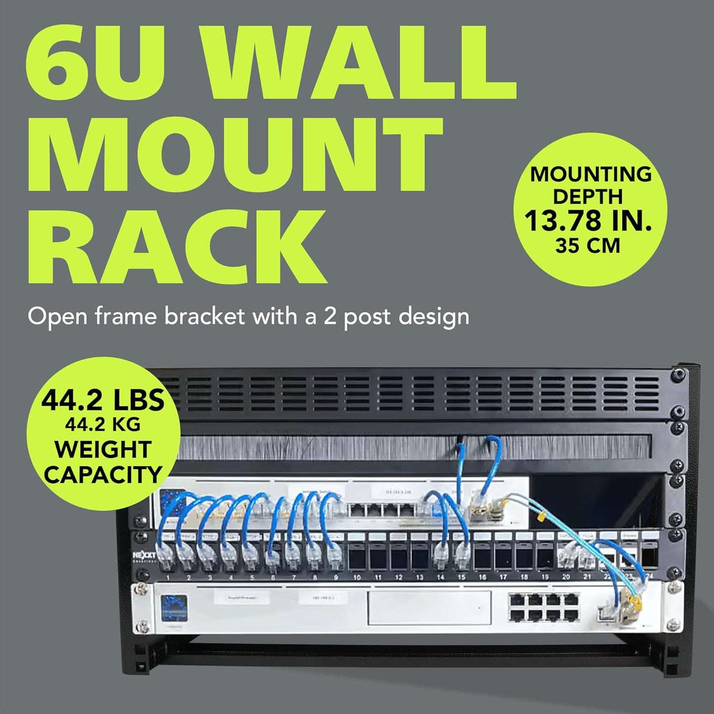 Pearington 6U Wall Mount Network Rack - 13.75 Inch Deep (Low Profile) - 19" Patch Panel Bracket for Shallow Server and IT Equipment, Network Switches - 44lbs/20kg Weight Capacity, Black (WALLMOUNT6)