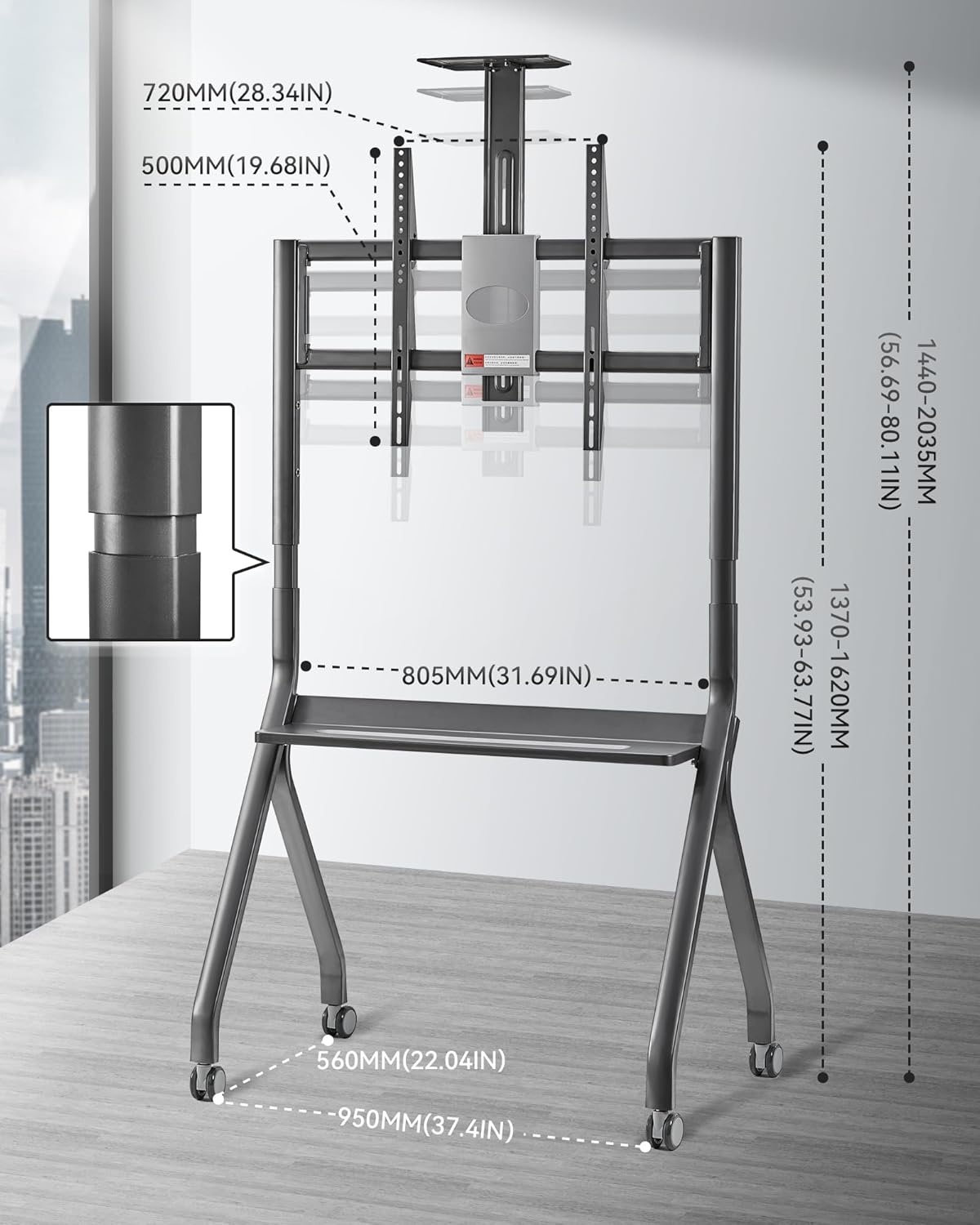 Smart Board Stand with Camera Tray Fits 42_-75' Screens, Interactive Whiteboard Stand with 360 Rotating Wheels Holds 176LBS, Height Adjustable,Mobile