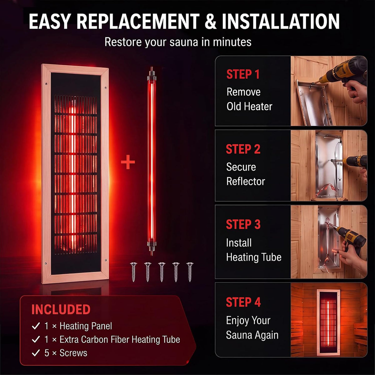 Woanger 3 Pcs Infrared Sauna Heater Panel 120V Far Carbon Fiber Heat Plate