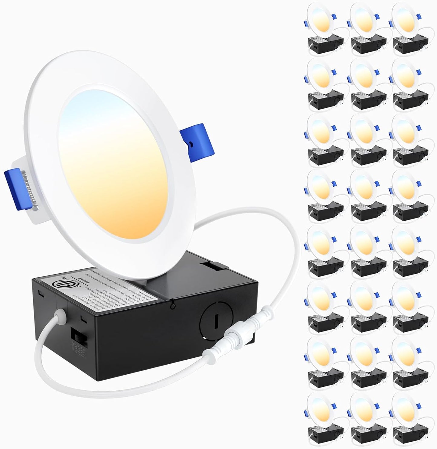 Ensenior 24 Pack 4 Inch Ultra-Thin LED Recessed Wafer Light with Junction Box, 2700K/3000K/3500K/4000K/5000K - 5CCT Select