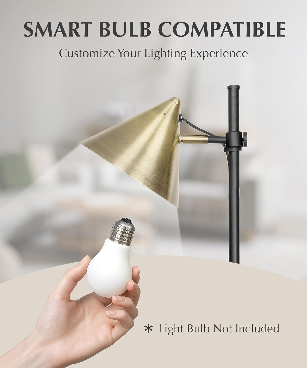 HarvestLand Noah Brass Floor Lamp, Adjustable Reading Lamp | 345° adjustable gold floor lamp with 13” height adjustment and solid base for reading and relaxing.