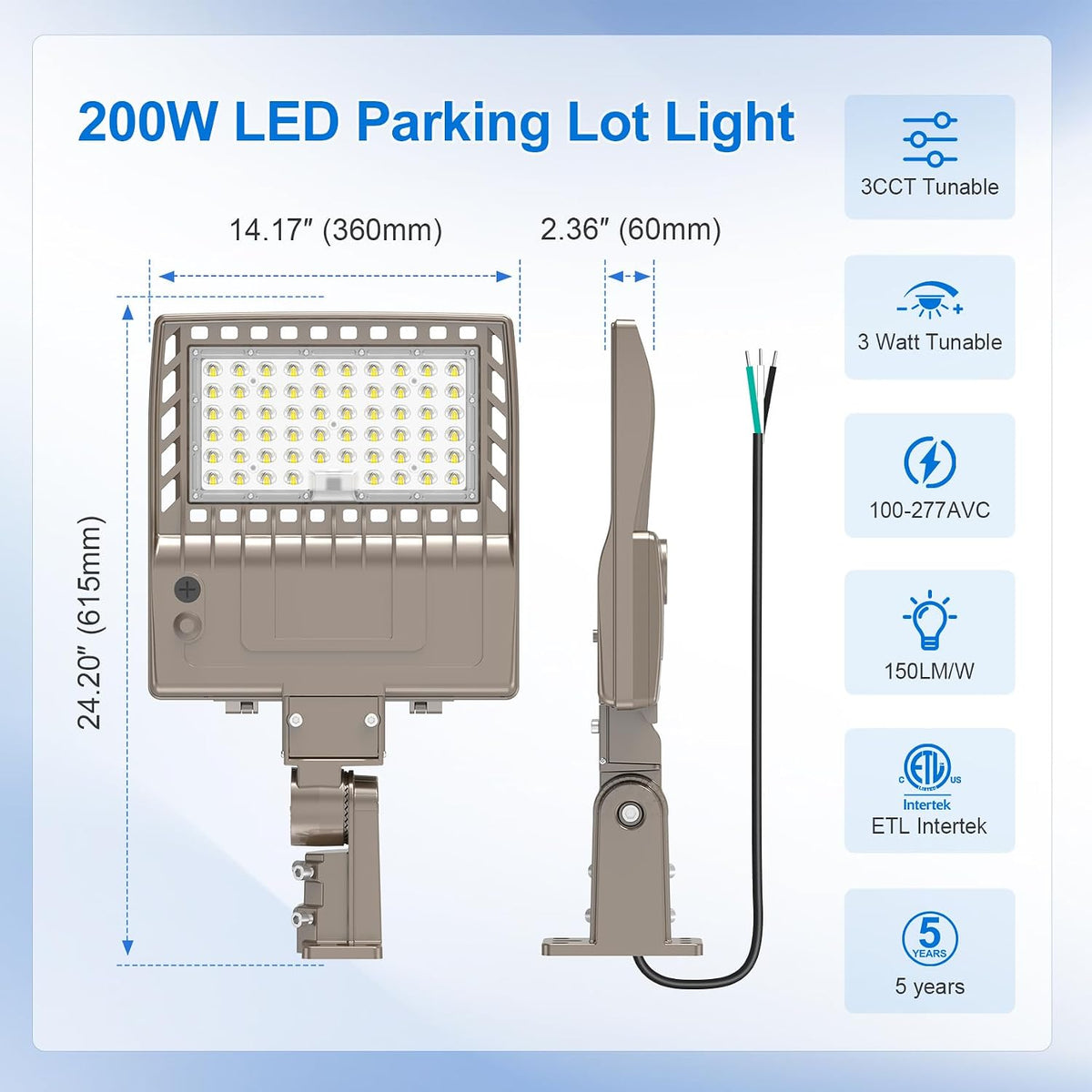 200W LED Parking Lot Light 30000LM Commercial LED Shoebox Light AC 100-277V 200.0 Watts AC 100-277V | 3/4/5000K - 2-in-1 Mount 1