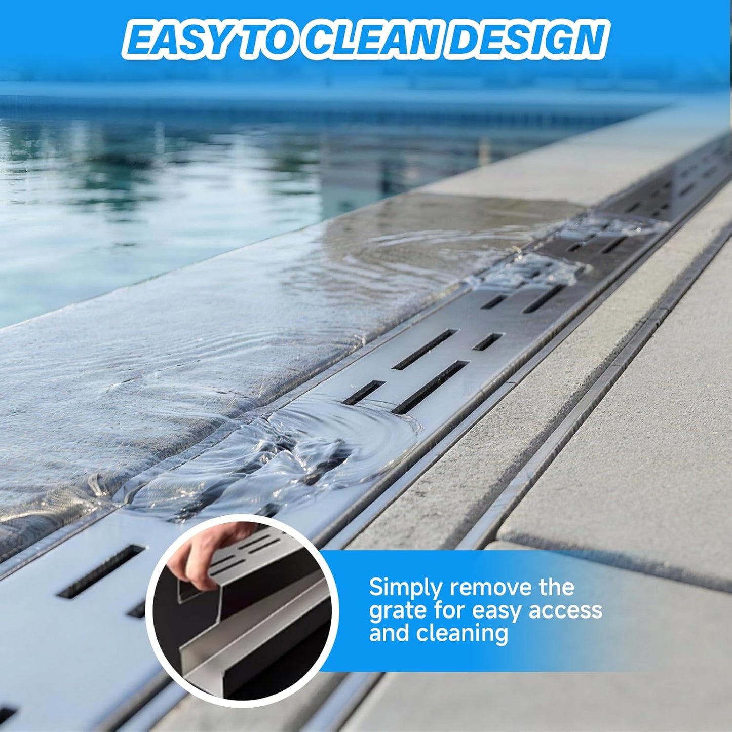 Channel Drain 1.97" W x 3.25 FT L x 2.76" H, 304 Stainless Steel Pool Deck Drain Channel with Connector for Pool Decks, Patios, Courtyards, Walkways and Pavers W1.25"H1.57"-3.3ft