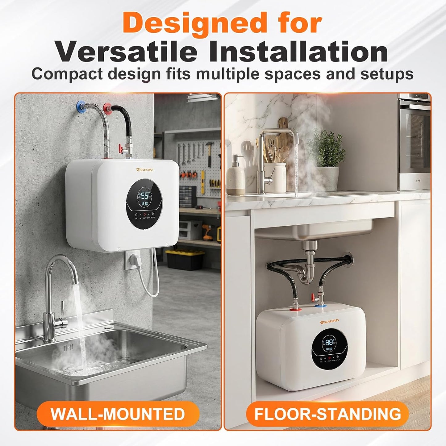 4 Gallons Electric Mini Tank Water Heater 120V 1500W, Small Under Sink Water Heater, Adjustable 55–145°F, Fast Heating, CSA Certified, Wall or Floor Mount for Kitchen, Bathroom, RV