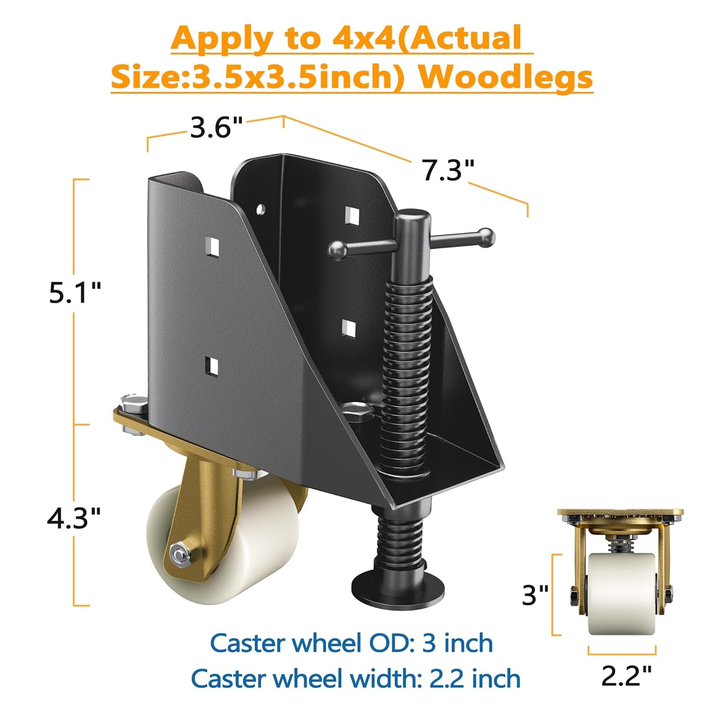 Deck Man Workbench Casters Kit 4800 Lbs Heavy Duty Casters Wheels Workbench Sleeve Caster for 4x4 Inch(Actual: 3.5x3.5 Inch) Wood Legs, 4 Pack