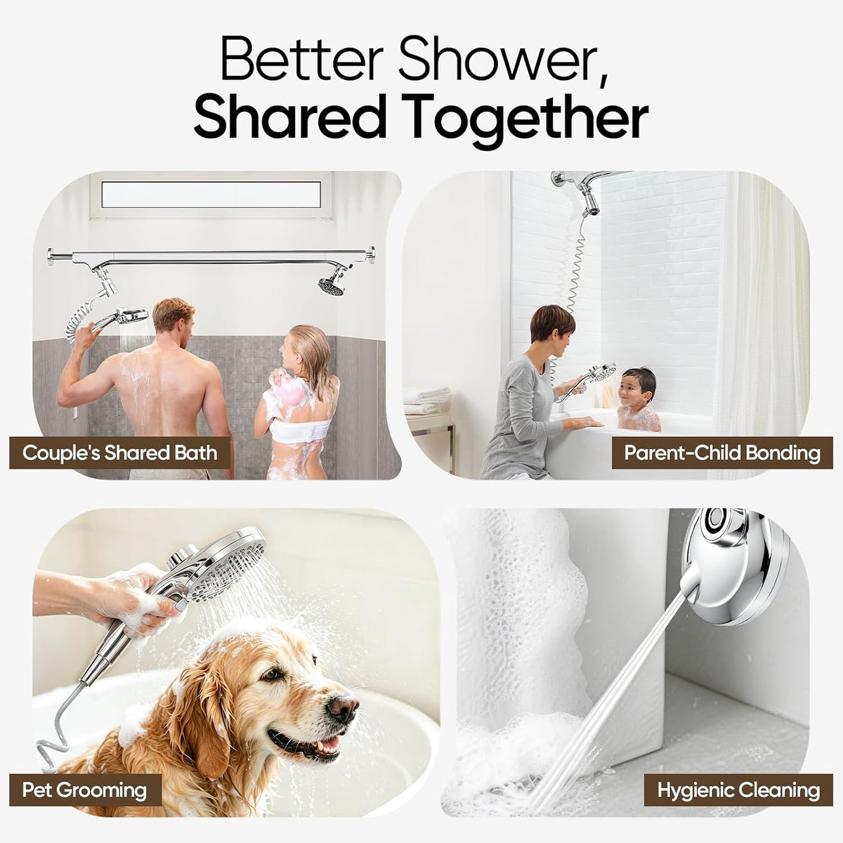 [Ondaqua] High Pressure Dual Shower Head for Couples 53-78" Adjustable Silver Chrome