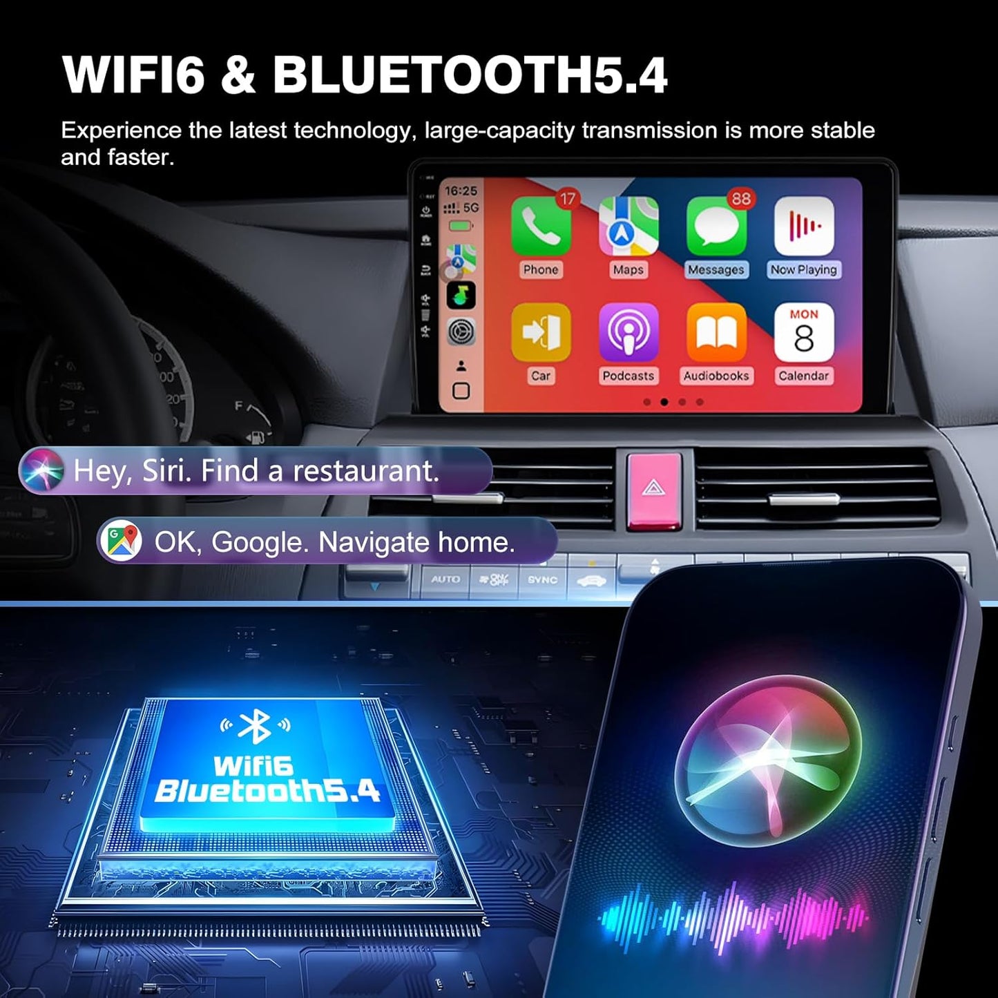 5G WiFi Car Radio for Honda Accord 8th 2008 2009 2010 2011 2012 2013,2＋64G Android 13 10" Touch Screen Head Unit with Wireless CarPlay & Android Auto,GPS Navigation,HD Backup Camera (2Ram 64Rom)