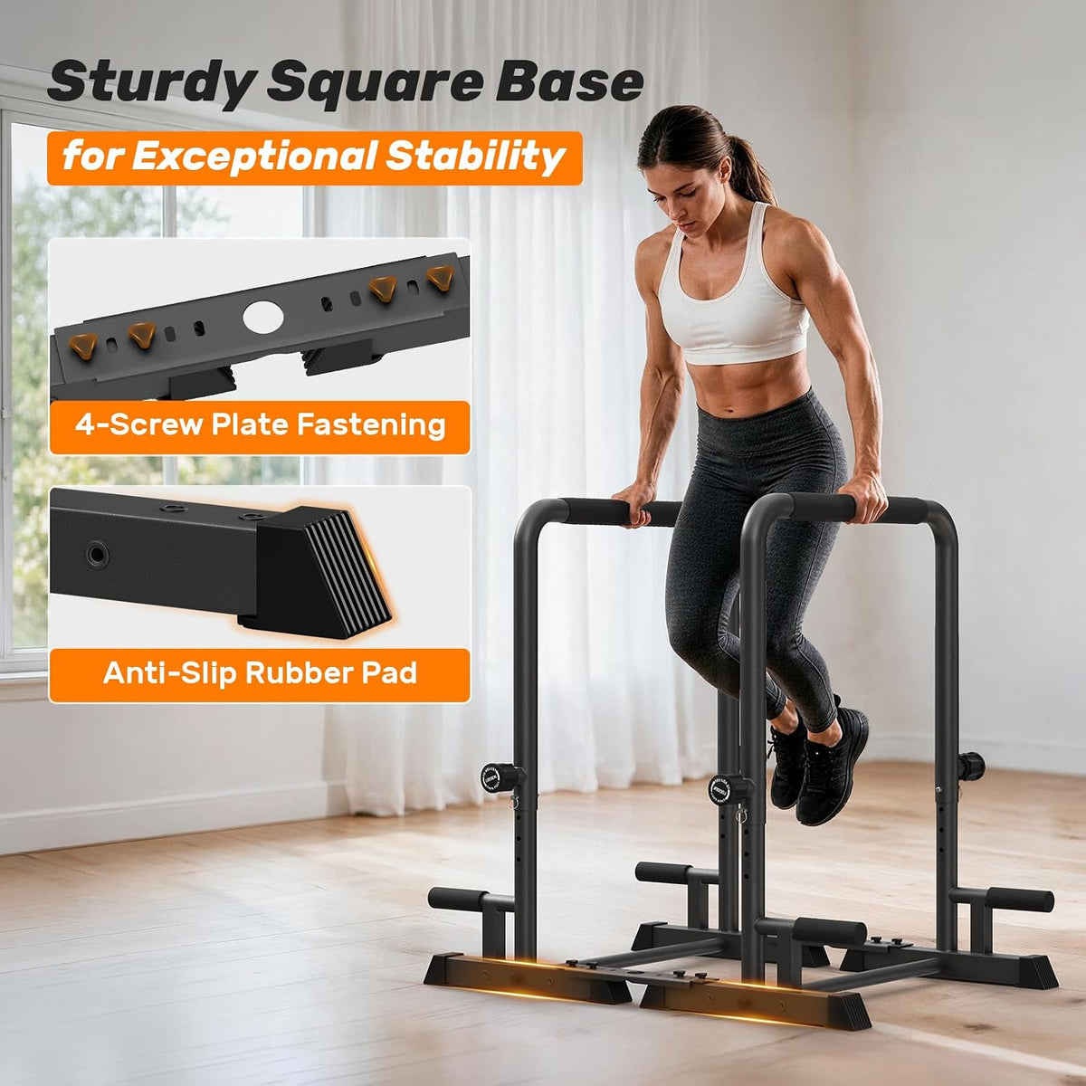 Heavy-Duty Dip Bar for Home Gym, Push Up Parallel Bars, Tool‑Free, 600LBS