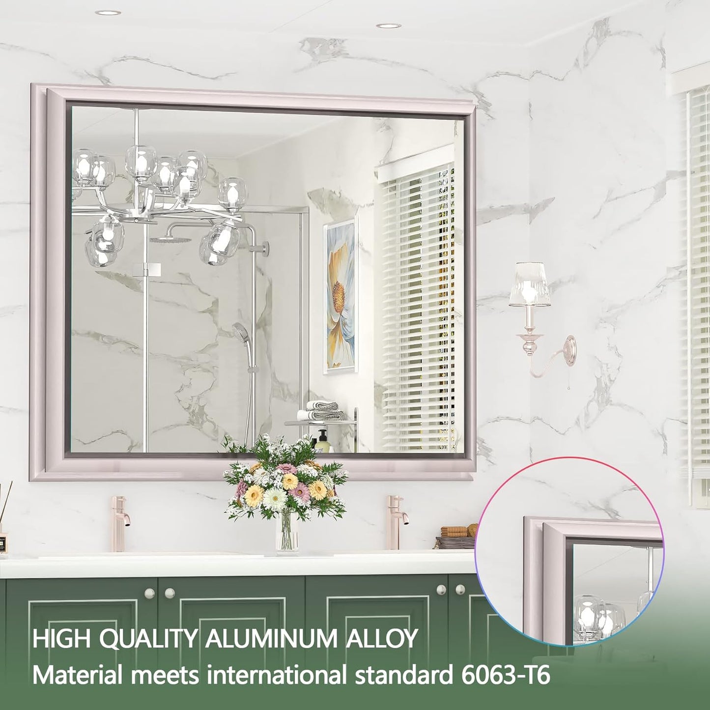 Vosuja 36 x 36 Inch Bathroom Mirrors for Wall, Rectangular Mirror for Bathroom,Metal Framed Wall Mirrors with Non-Rusting Aluminum Alloy Metal Frame