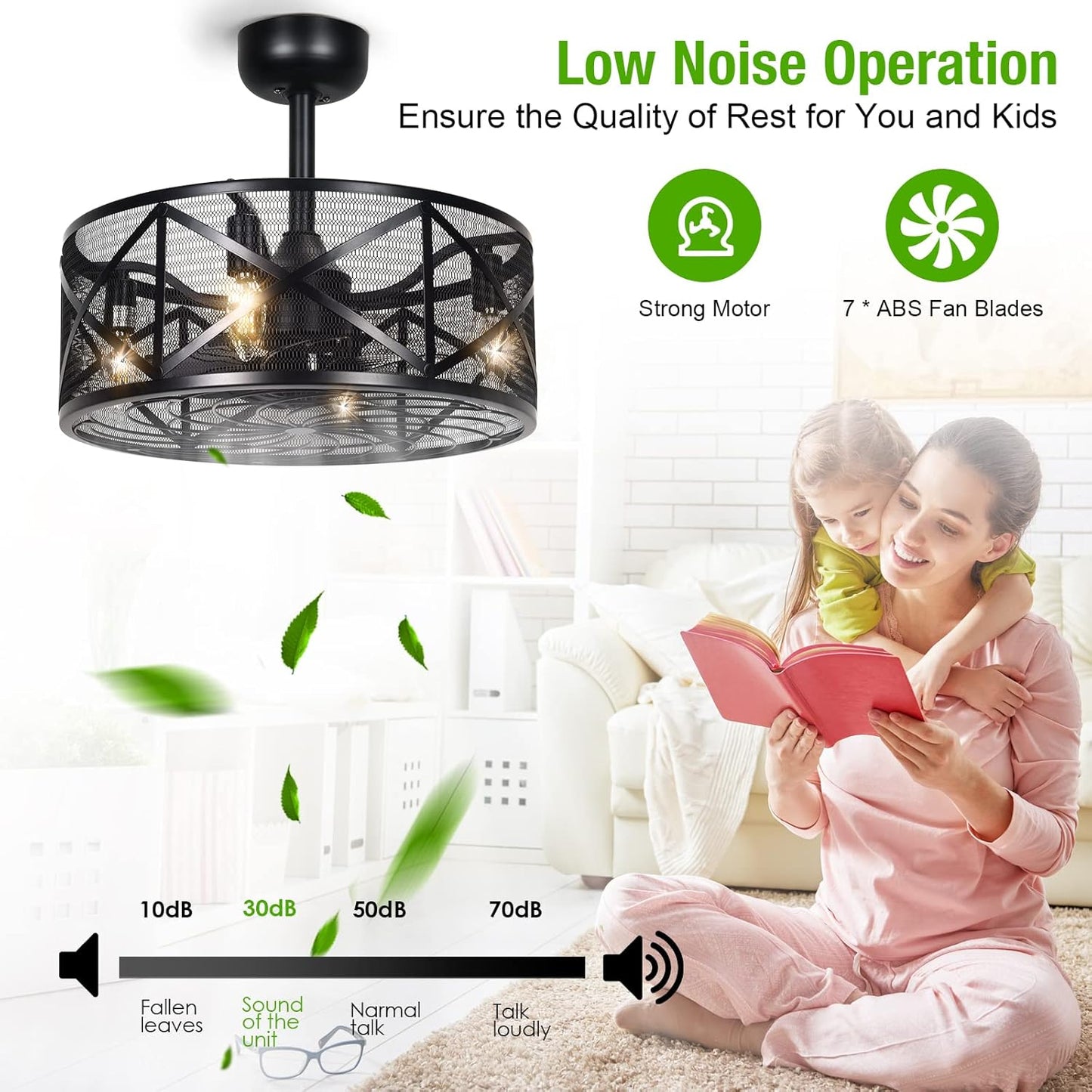 AEsocd Ceiling Fans with Lights Remote Control, 6 Speeds Enclosed Ceiling Fans, Caged Industrial Ceiling Fan for Bedroom, Living Room, Kitchen