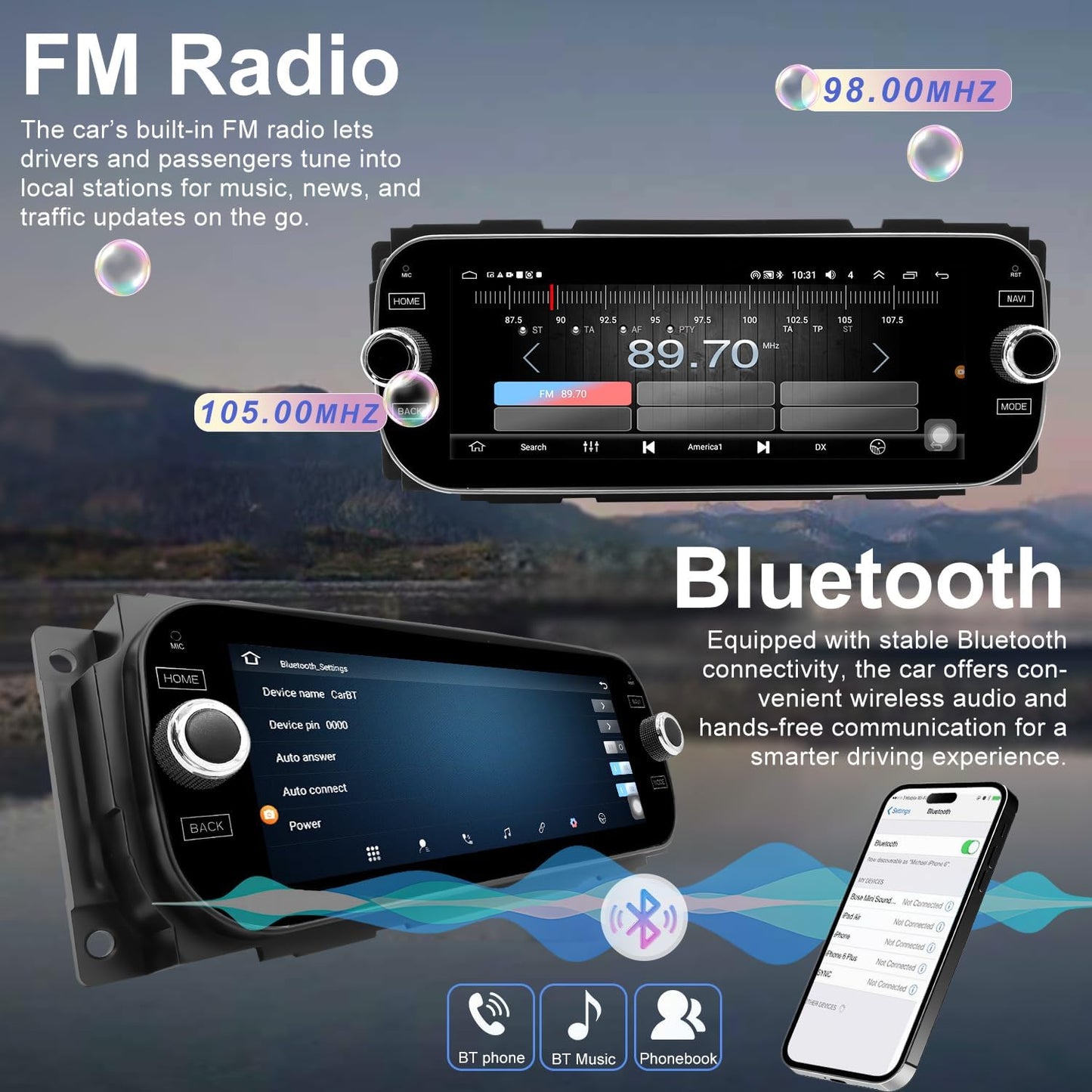 Car Radio for Dodge Ram 1500/2500/3500 2002 2003 2004 2005, Jeep Wrangler 2003 2004 2005 2006, Grand Cherokee 1999-2004, Liberty 2002-2007, Dakota 2001-2004, 6.86'' Stereo Carplay Android Auto GPS FM